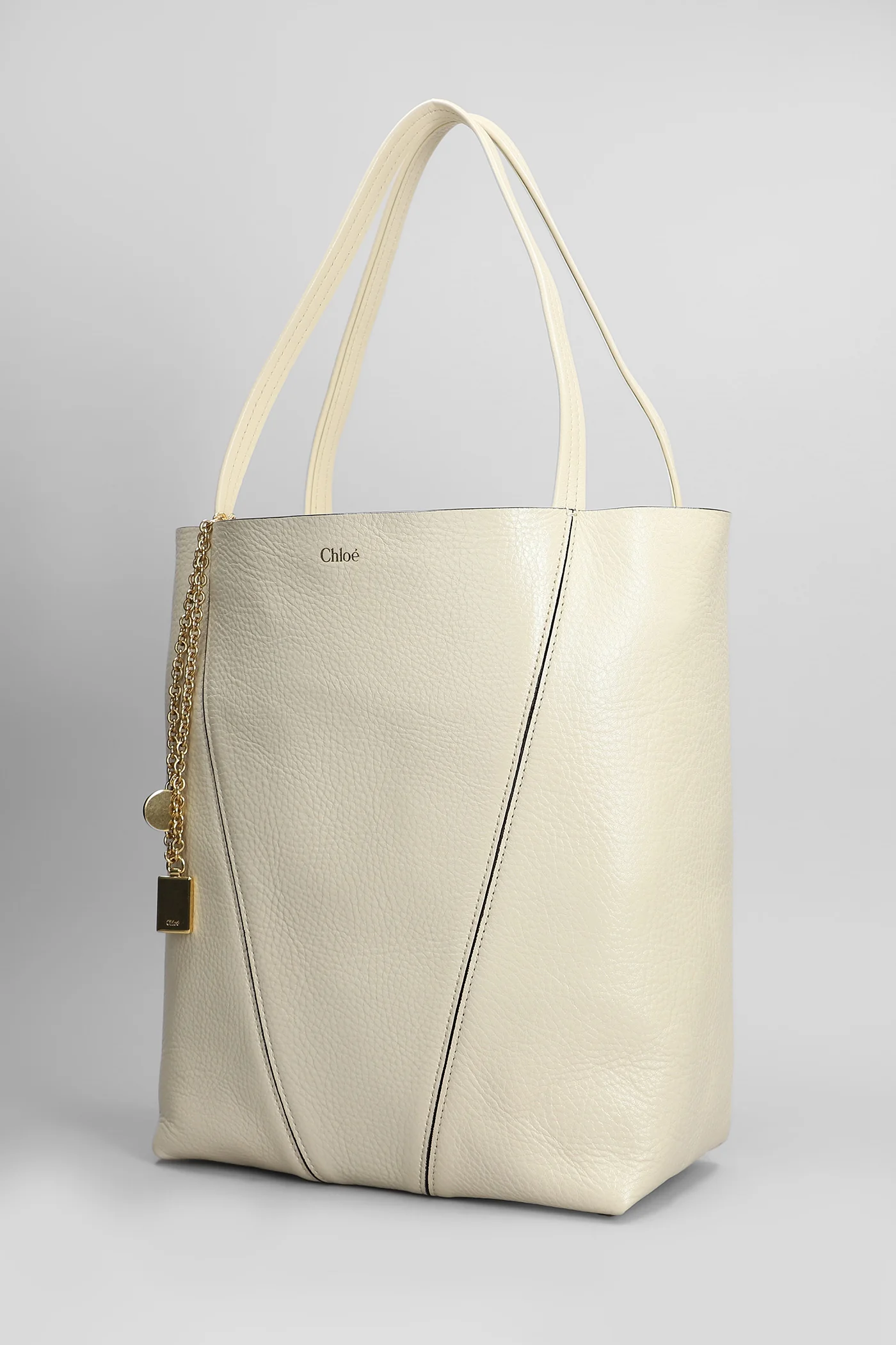 Spin Tote in beige leather - Image 2