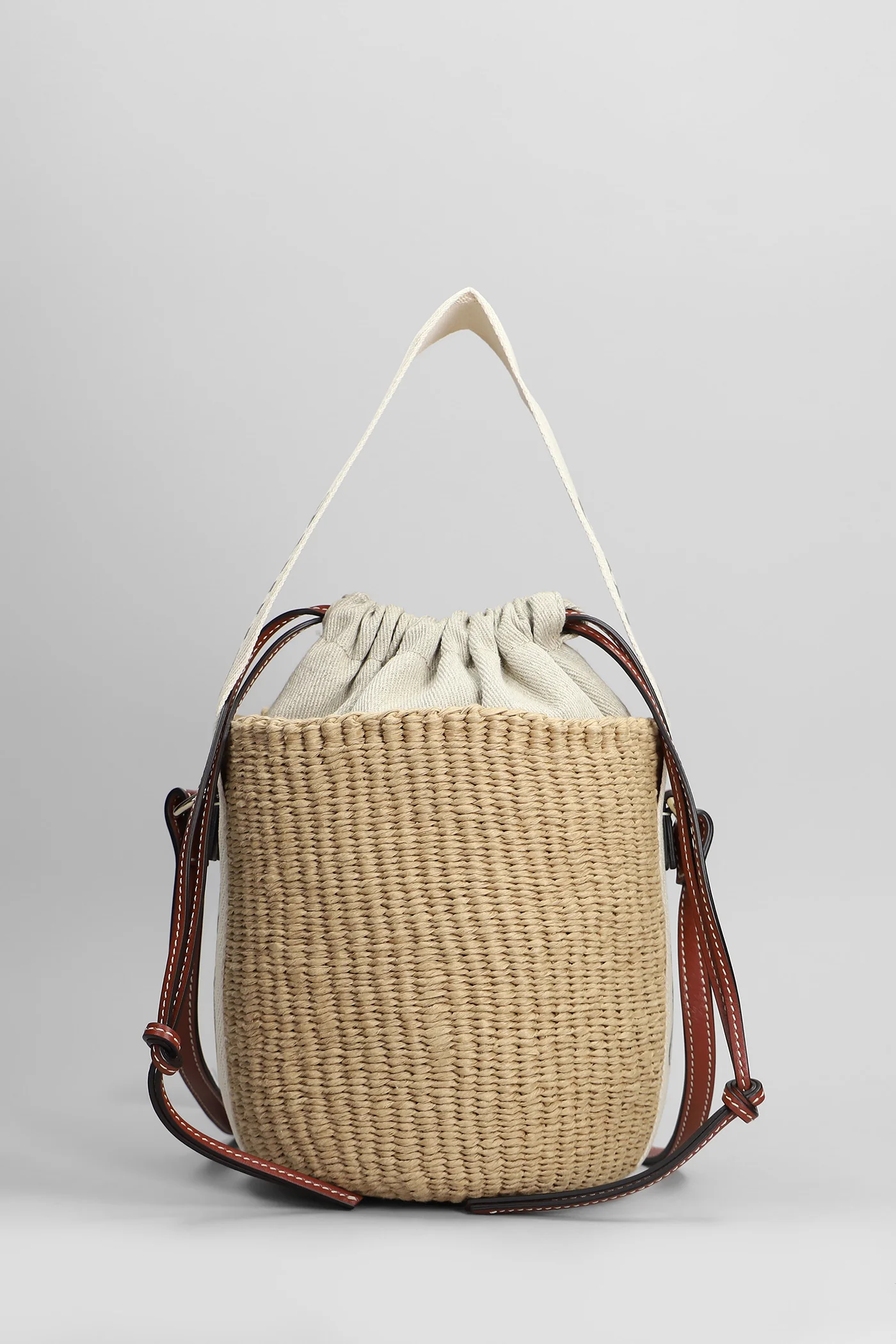 Woody basket Tote in beige raffia