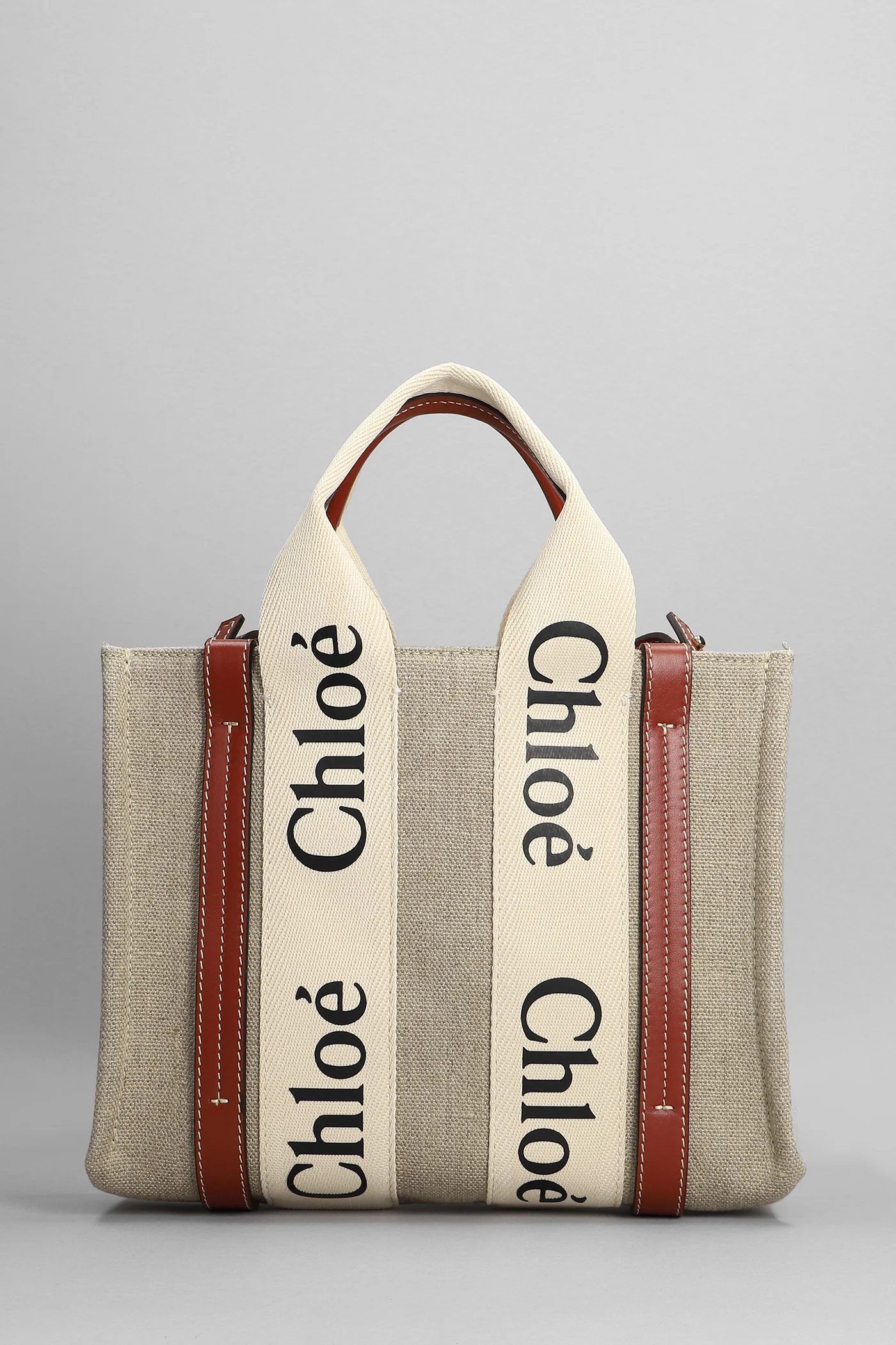 Woody Tote in beige linen - Image 3