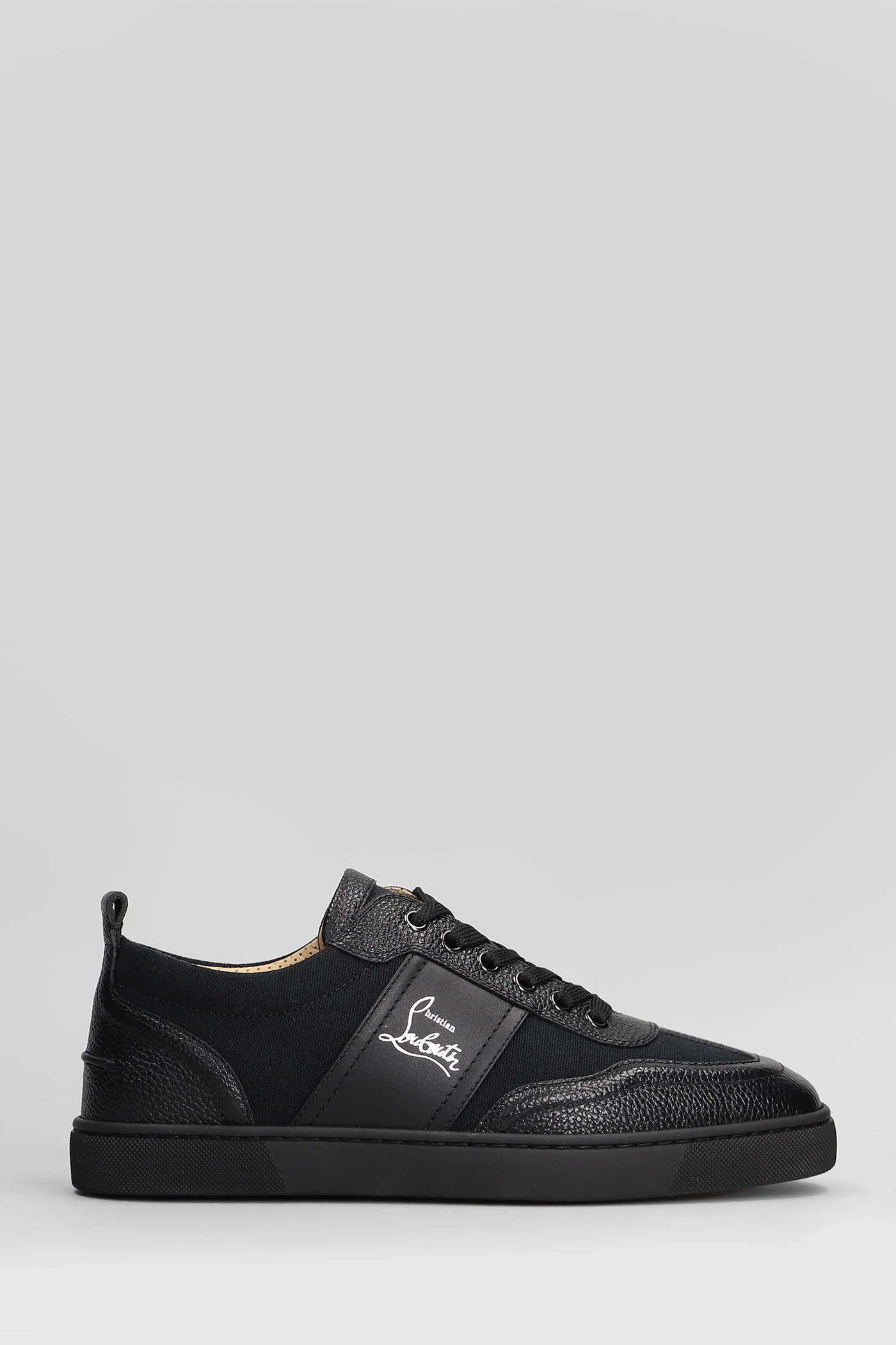 Retero flat Sneakers in black leather and fabric