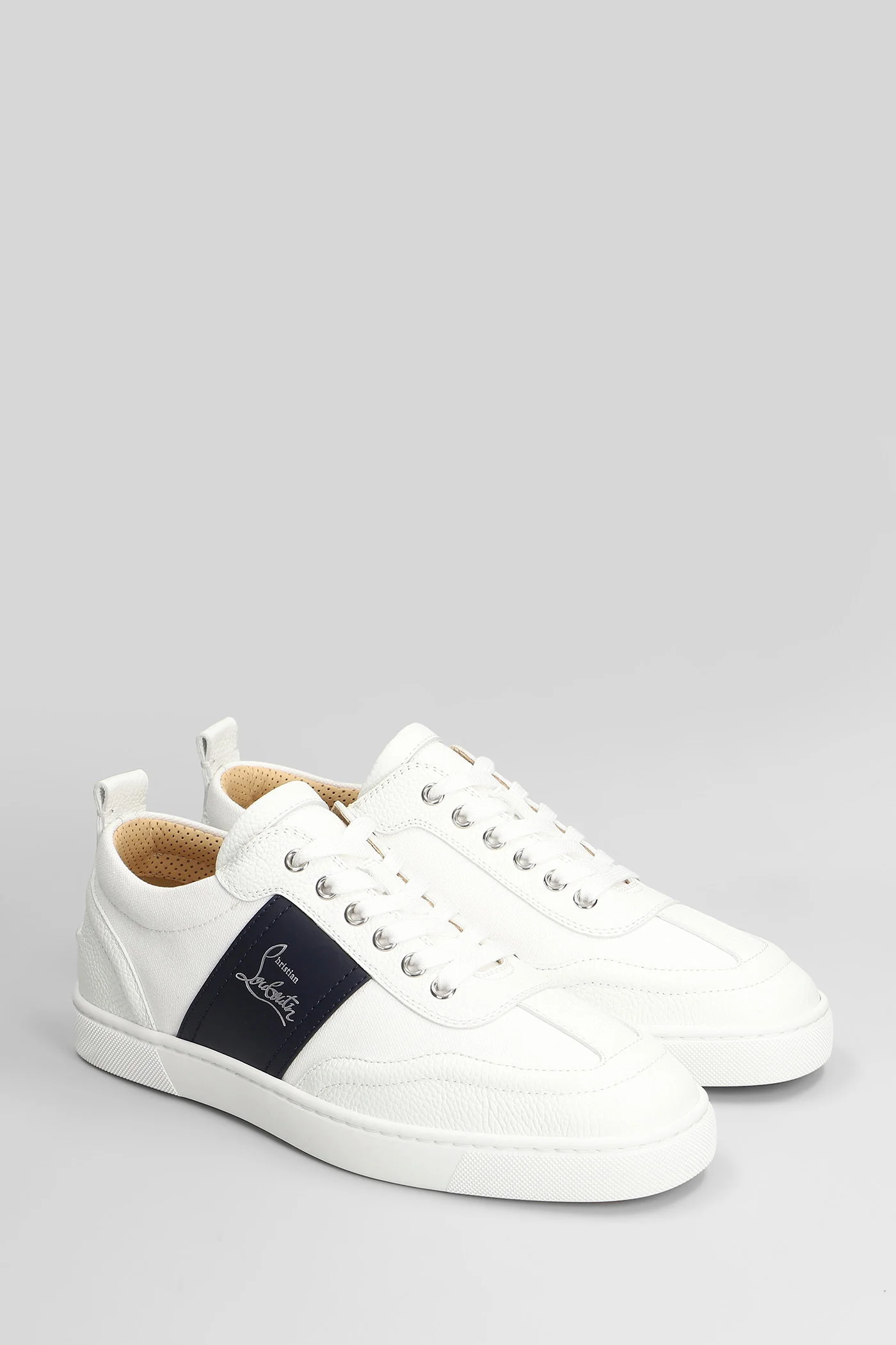 Retero flat Sneakers in white leather and fabric - Image 2