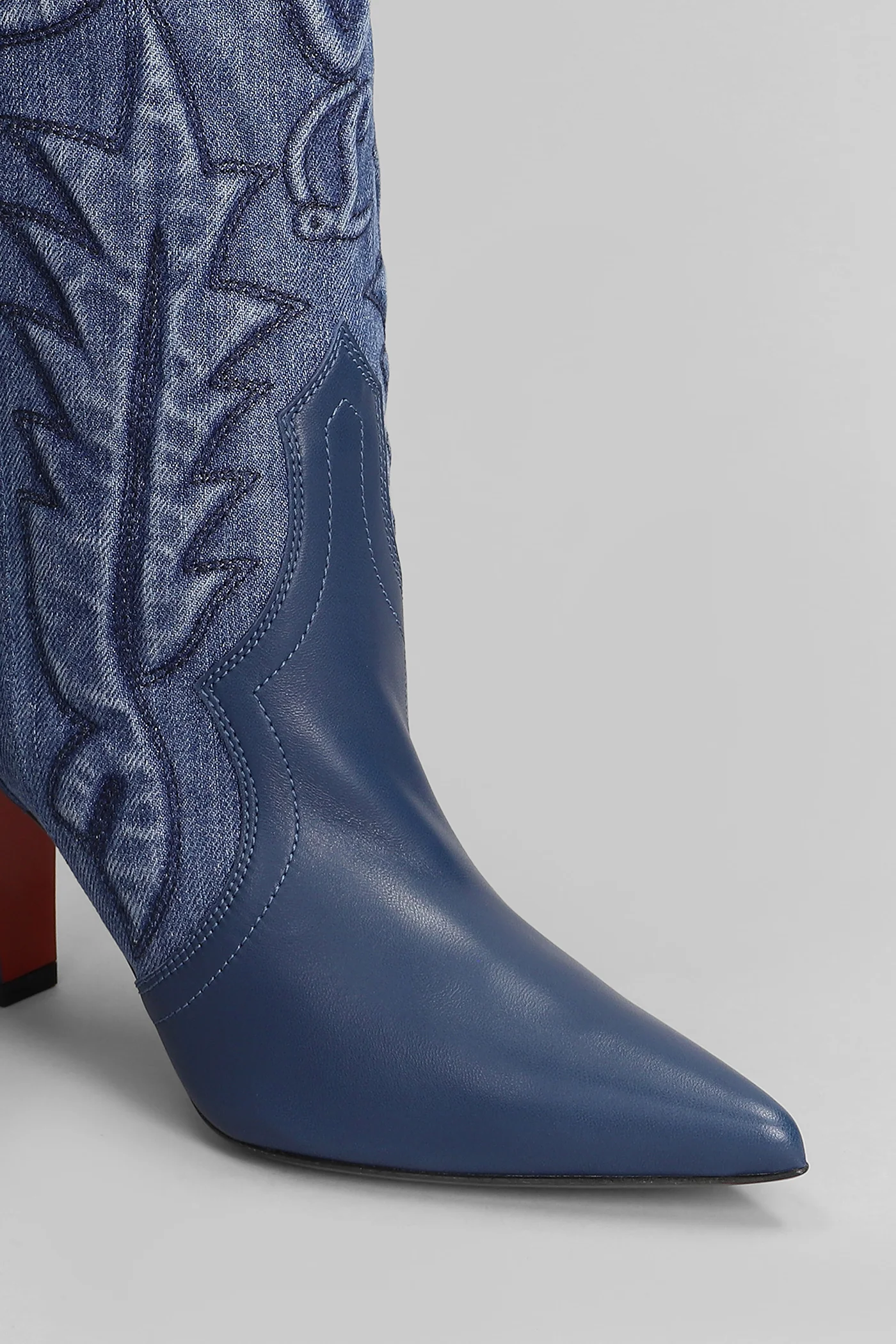 Santiabooty 85 texan Ankle boots in blue leather and fabric - Image 5