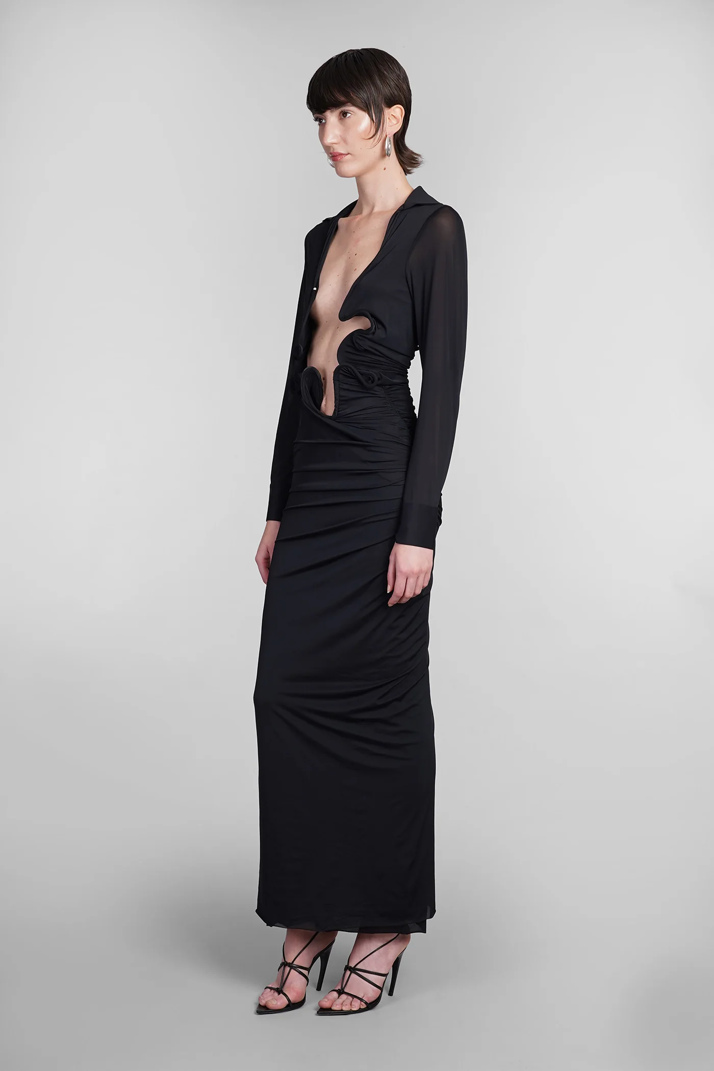 Dress woman  in black polyamide - Image 4