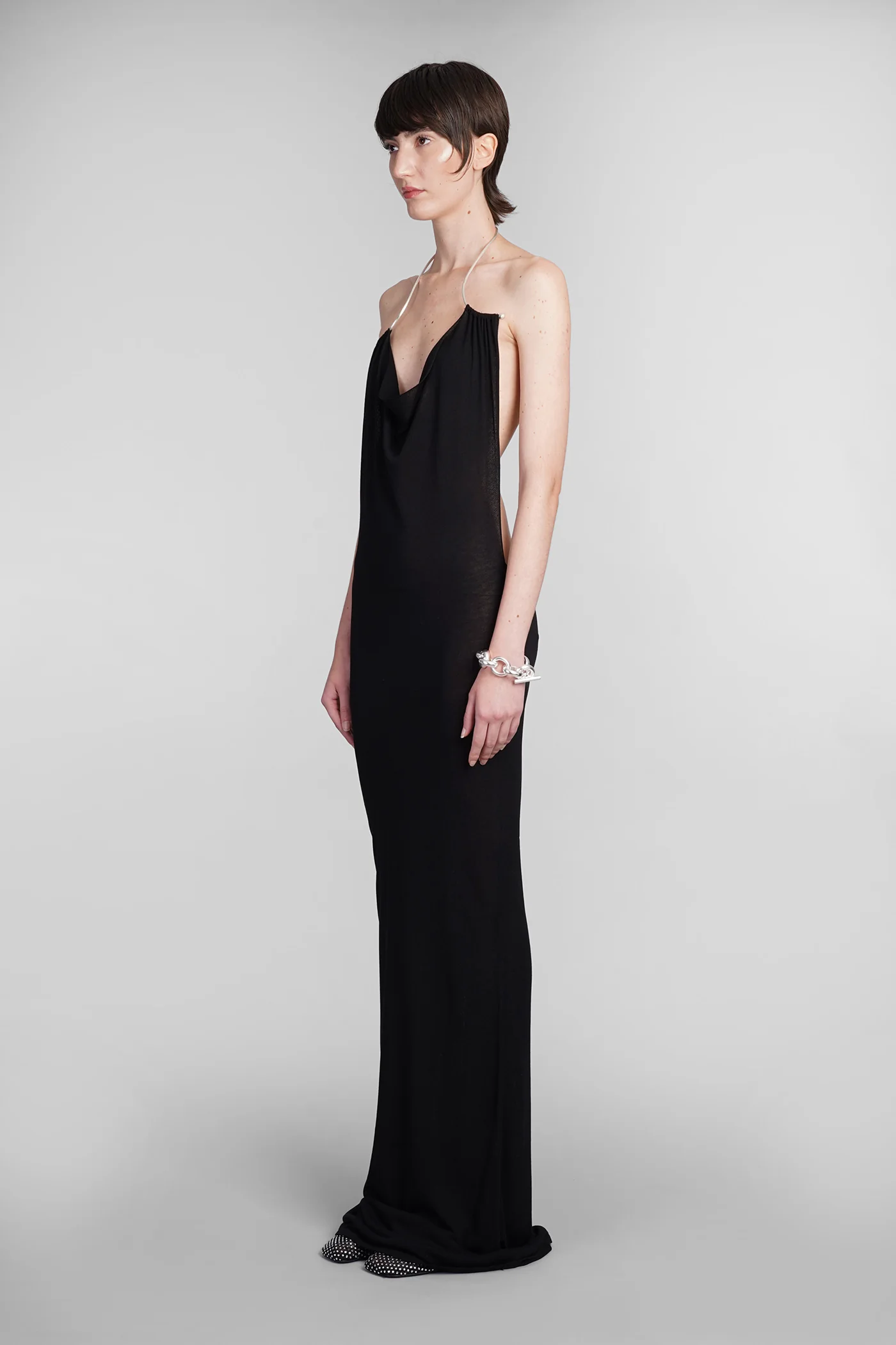 Dress woman  in black viscose - Image 4