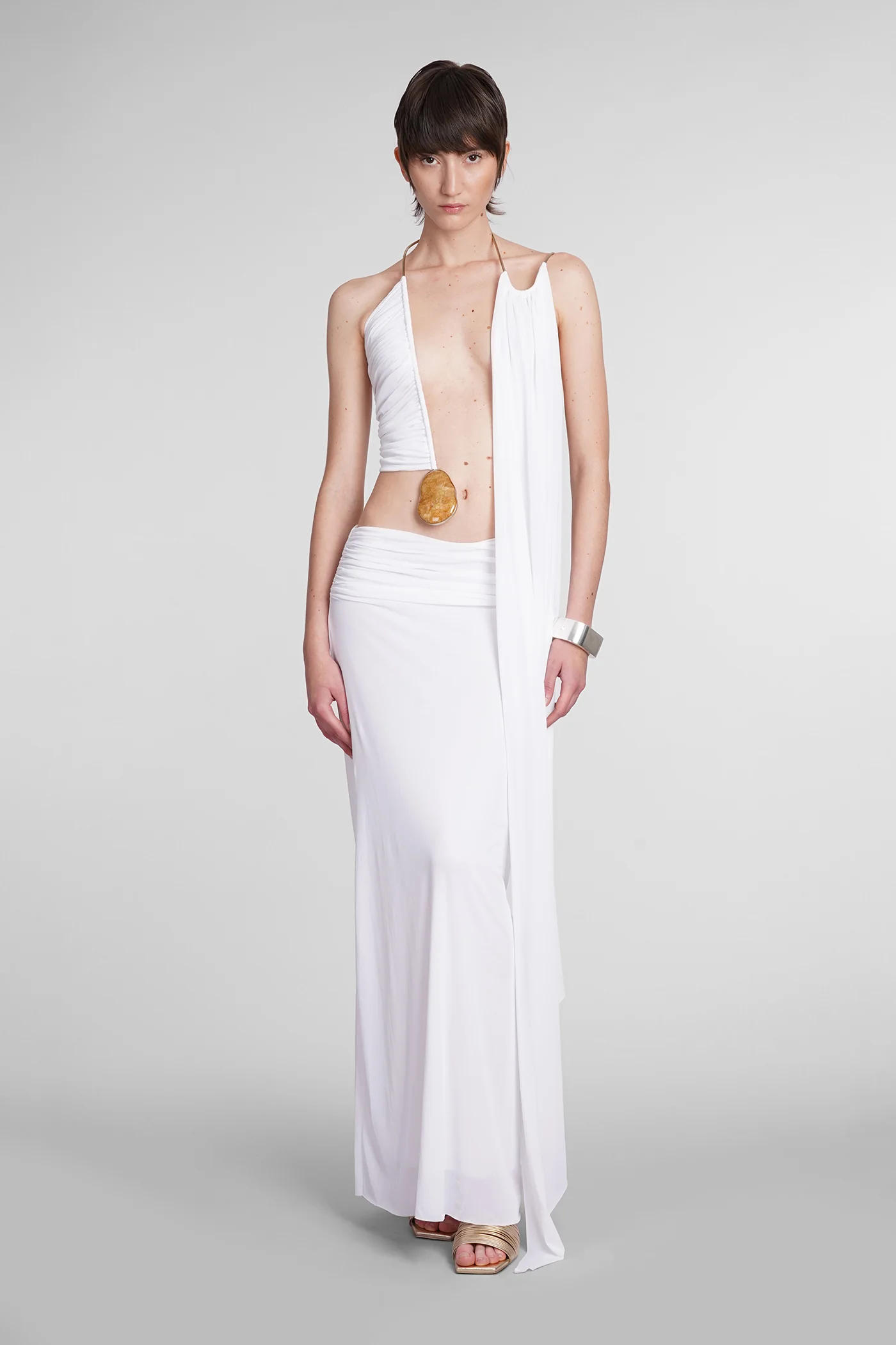 Dress woman in white polyamide - Image 2
