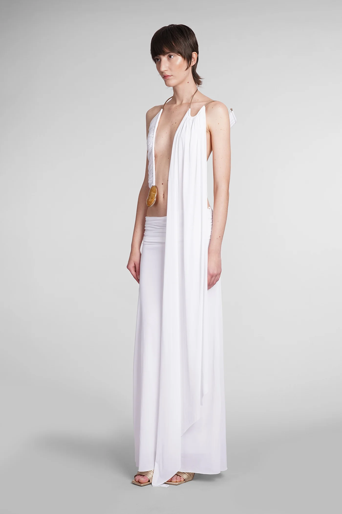 Dress woman in white polyamide - Image 4