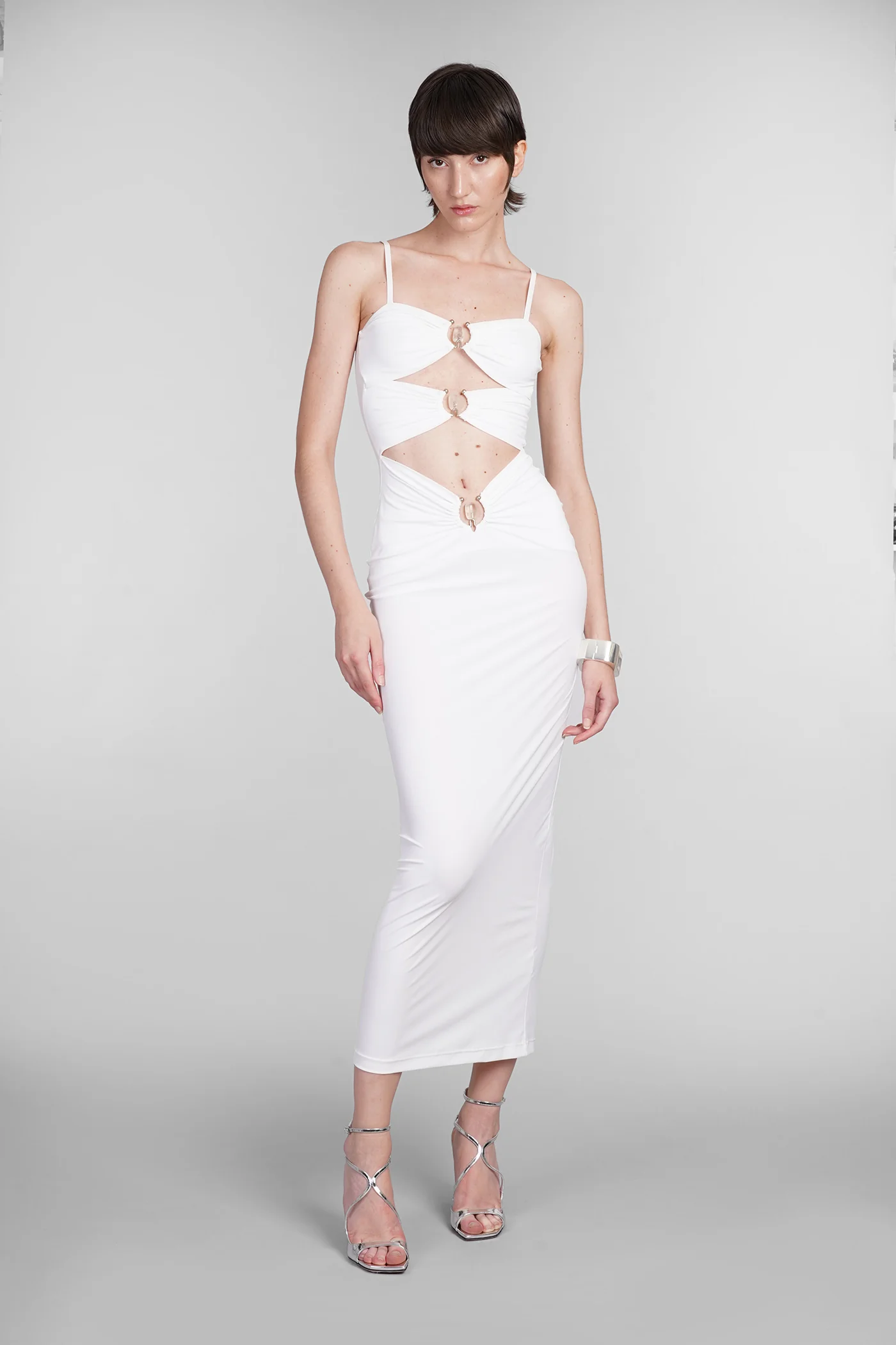 Dress woman in white polyamide - Image 2