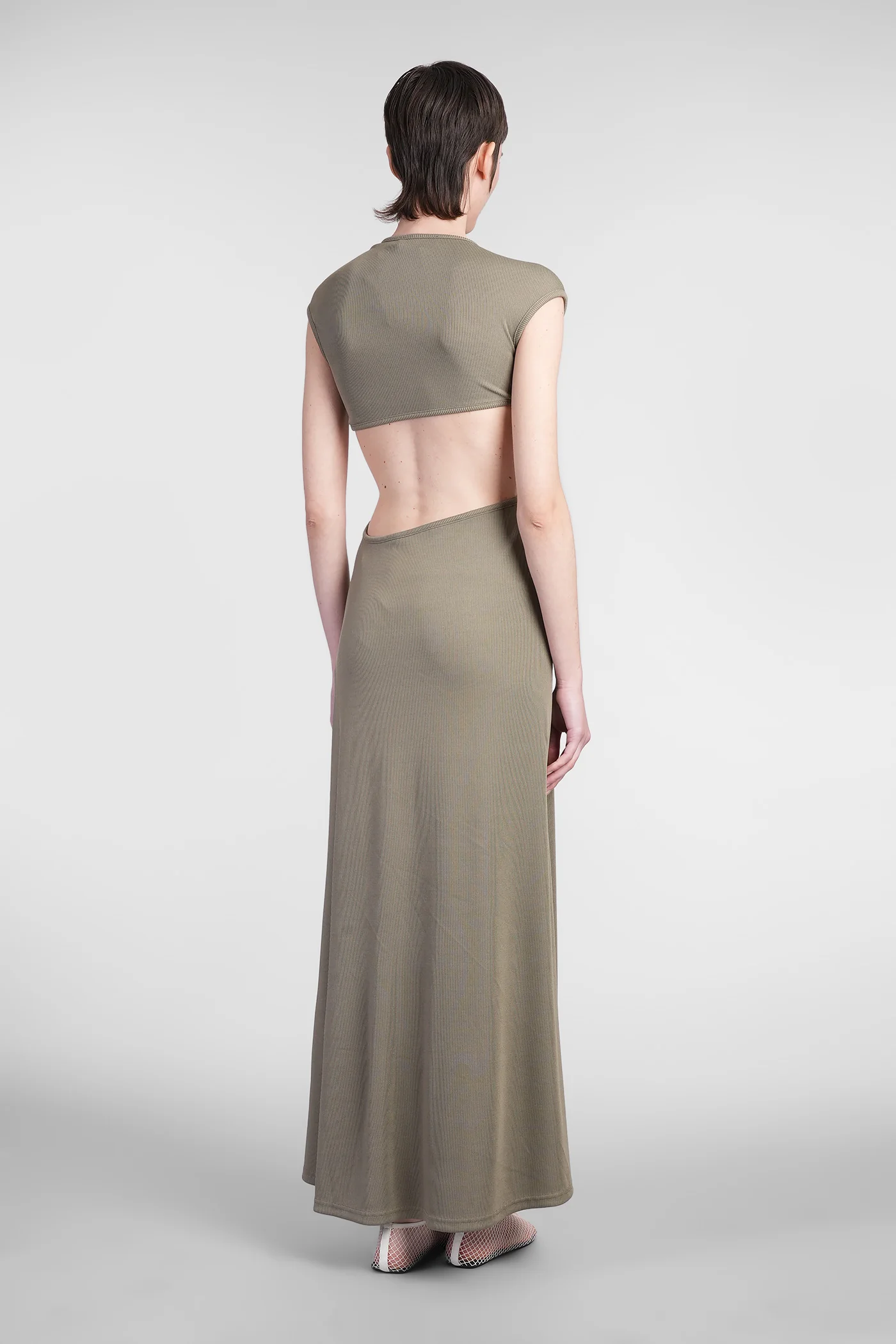 Long dress in beige polyester - Image 3