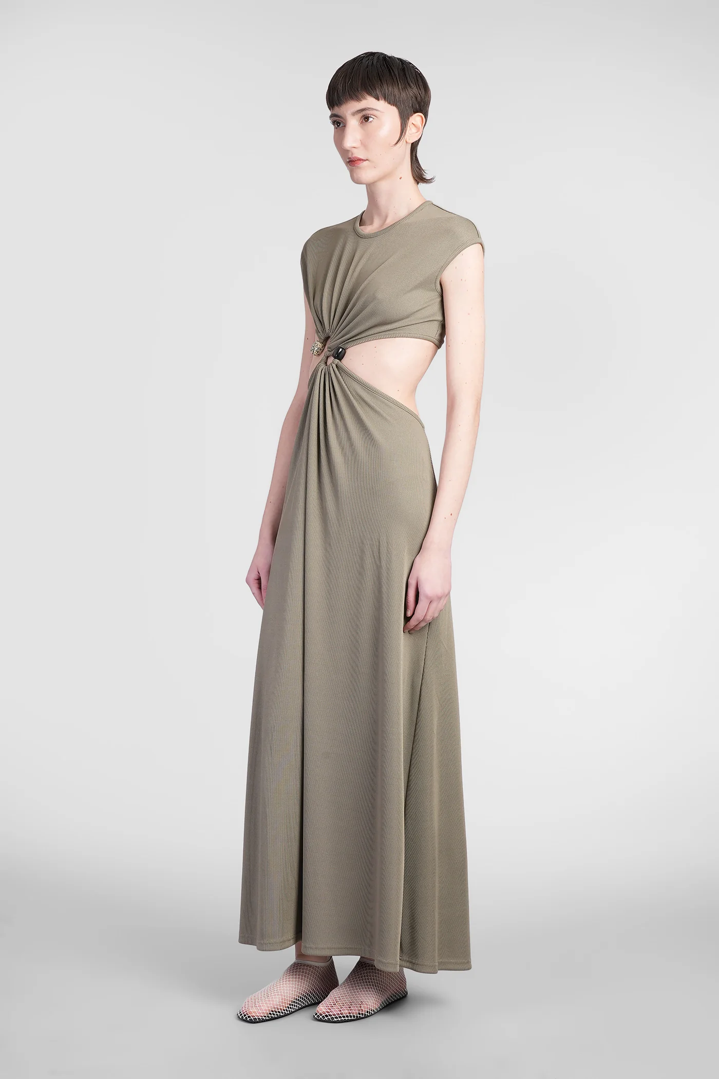 Long dress in beige polyester - Image 4
