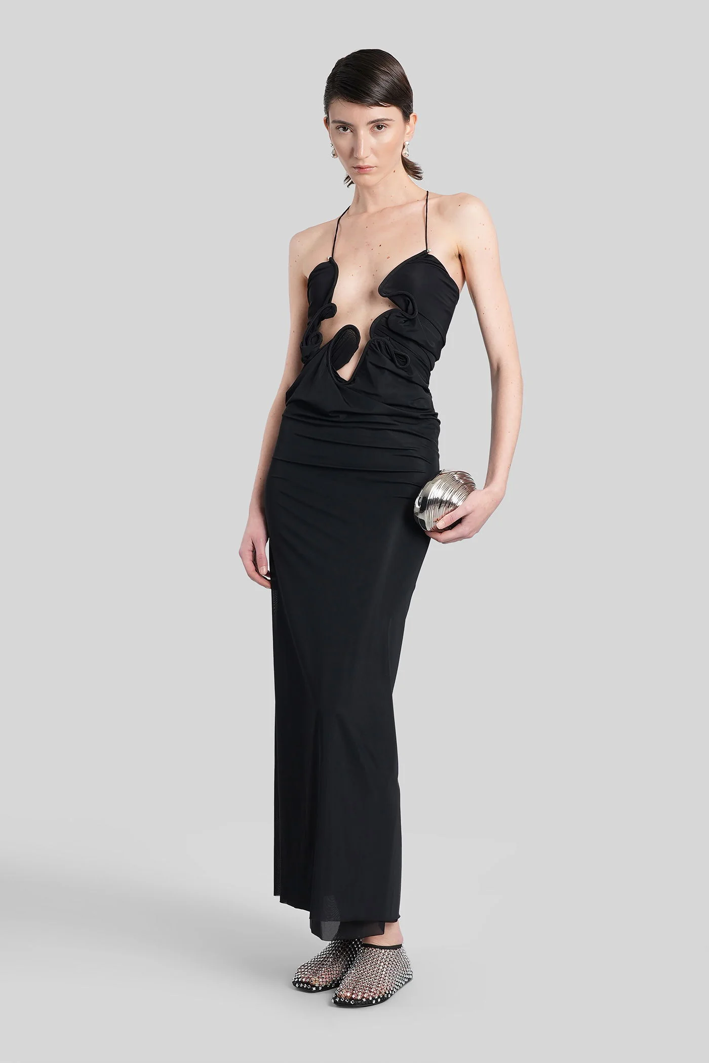 Long dress in black polyamide - Image 2