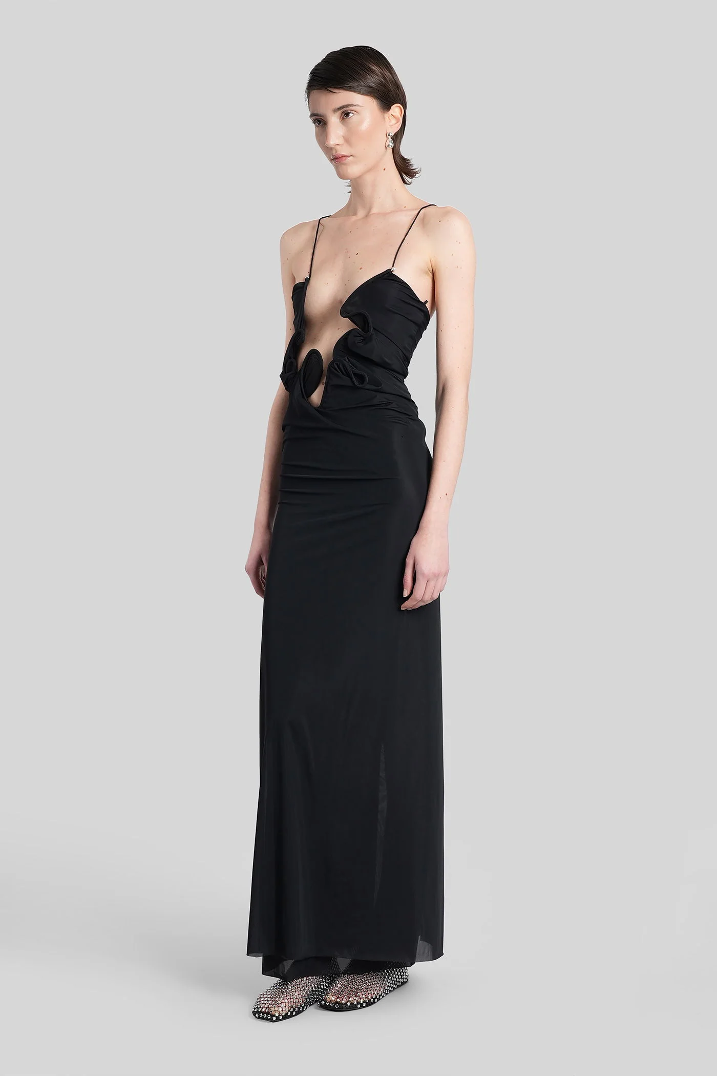 Long dress in black polyamide - Image 4