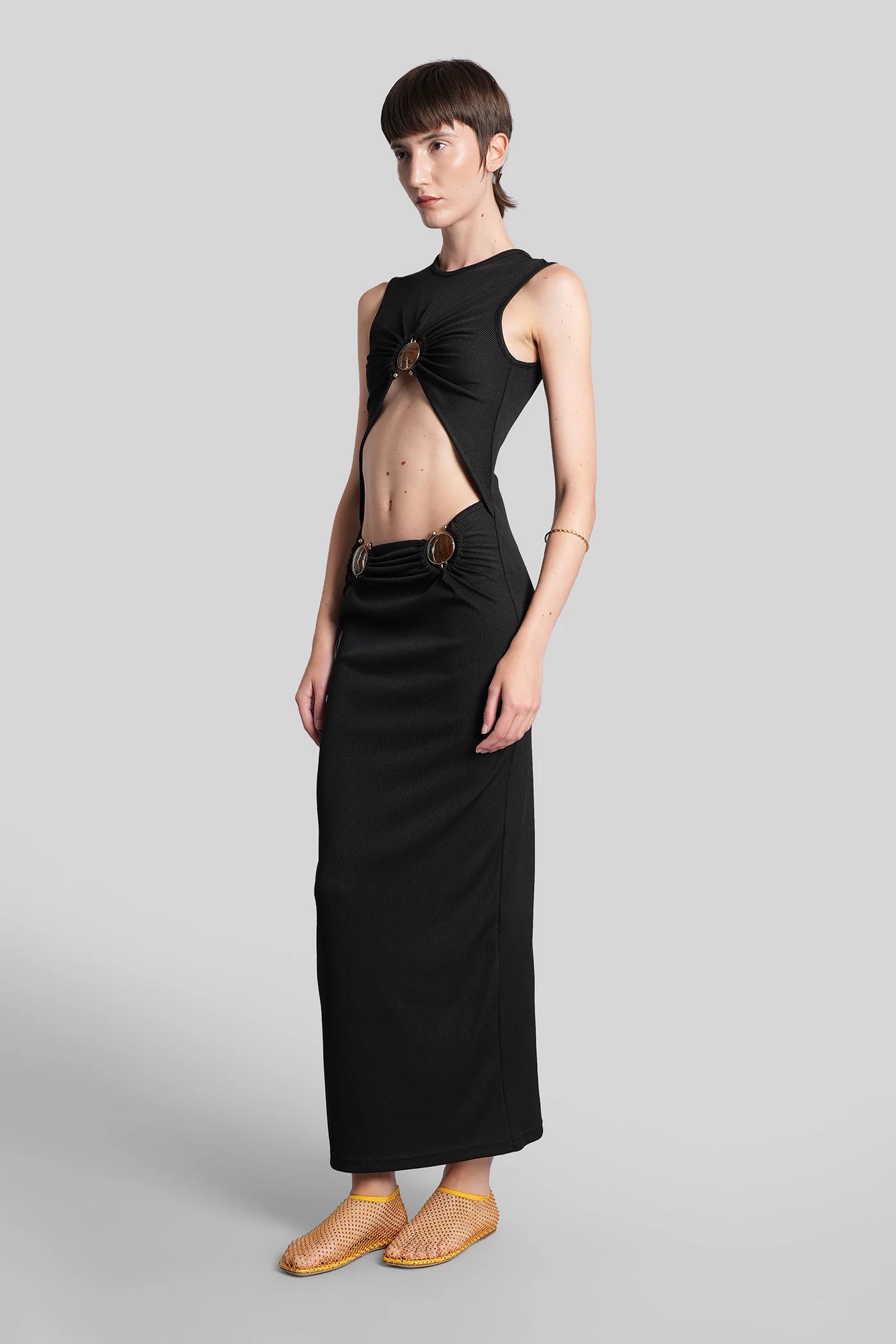 Long dress in black polyester - Image 4