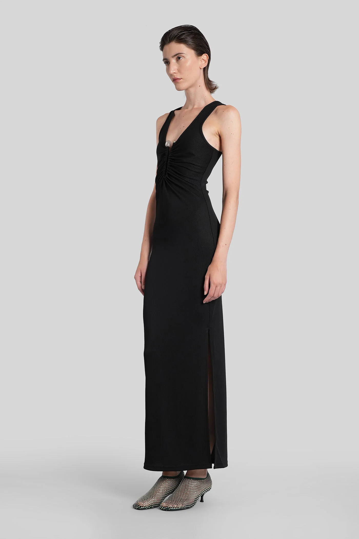Long dress in black polyester - Image 4
