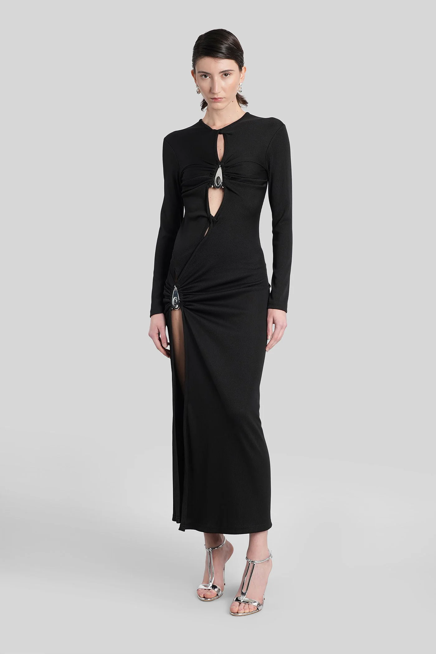 Long dress in black polyester