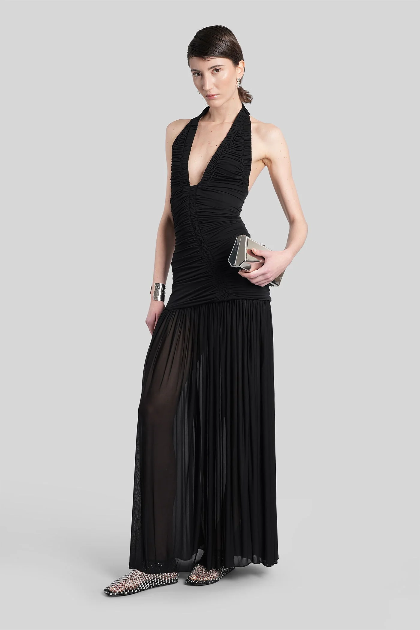 Long dress in black Rayon - Image 2