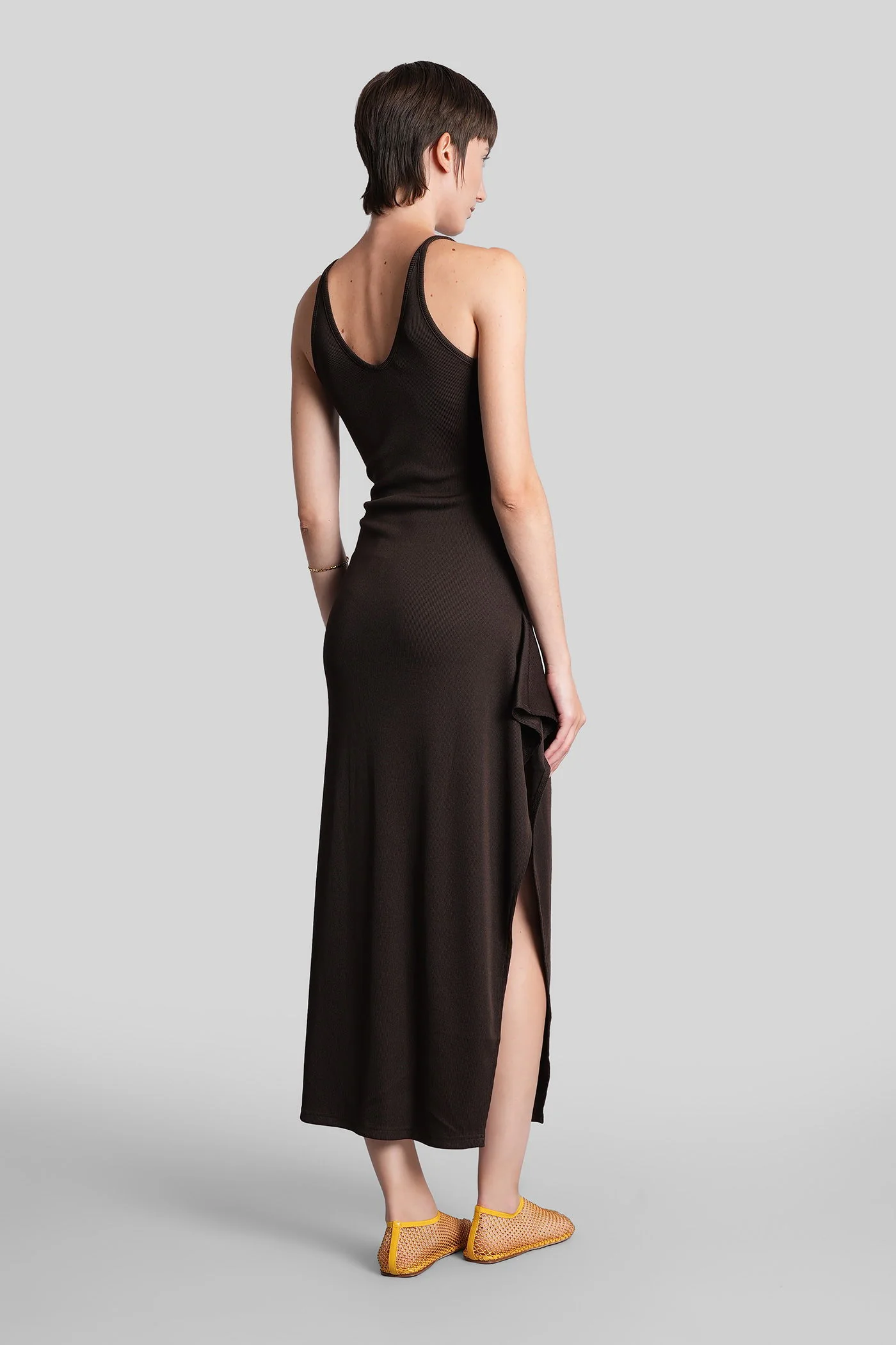 Long dress in brown polyester - Image 3