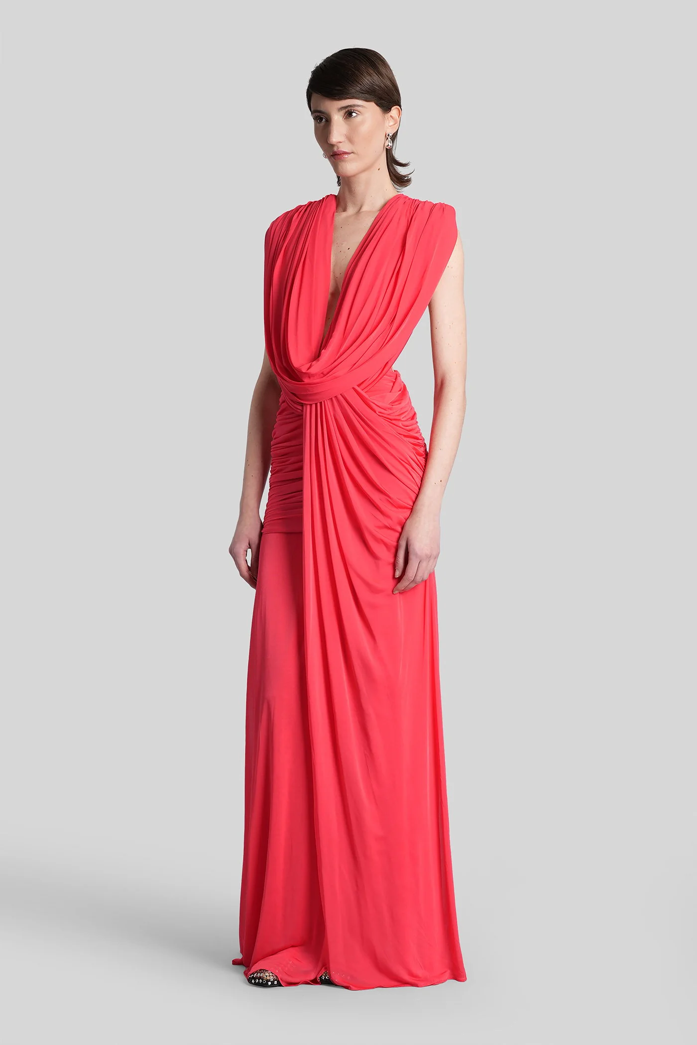 Long dress in red Rayon - Image 4