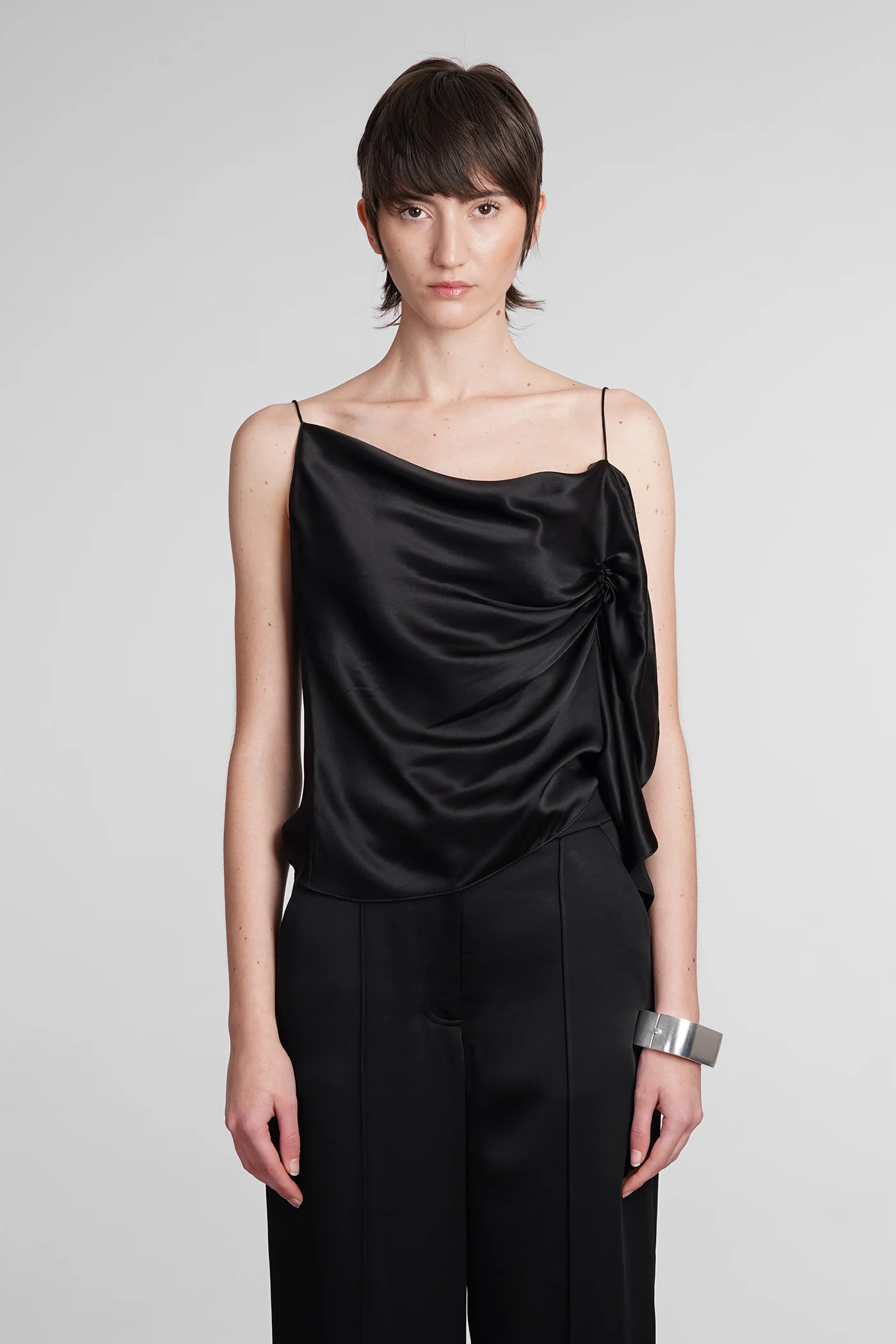 Topwear in black silk