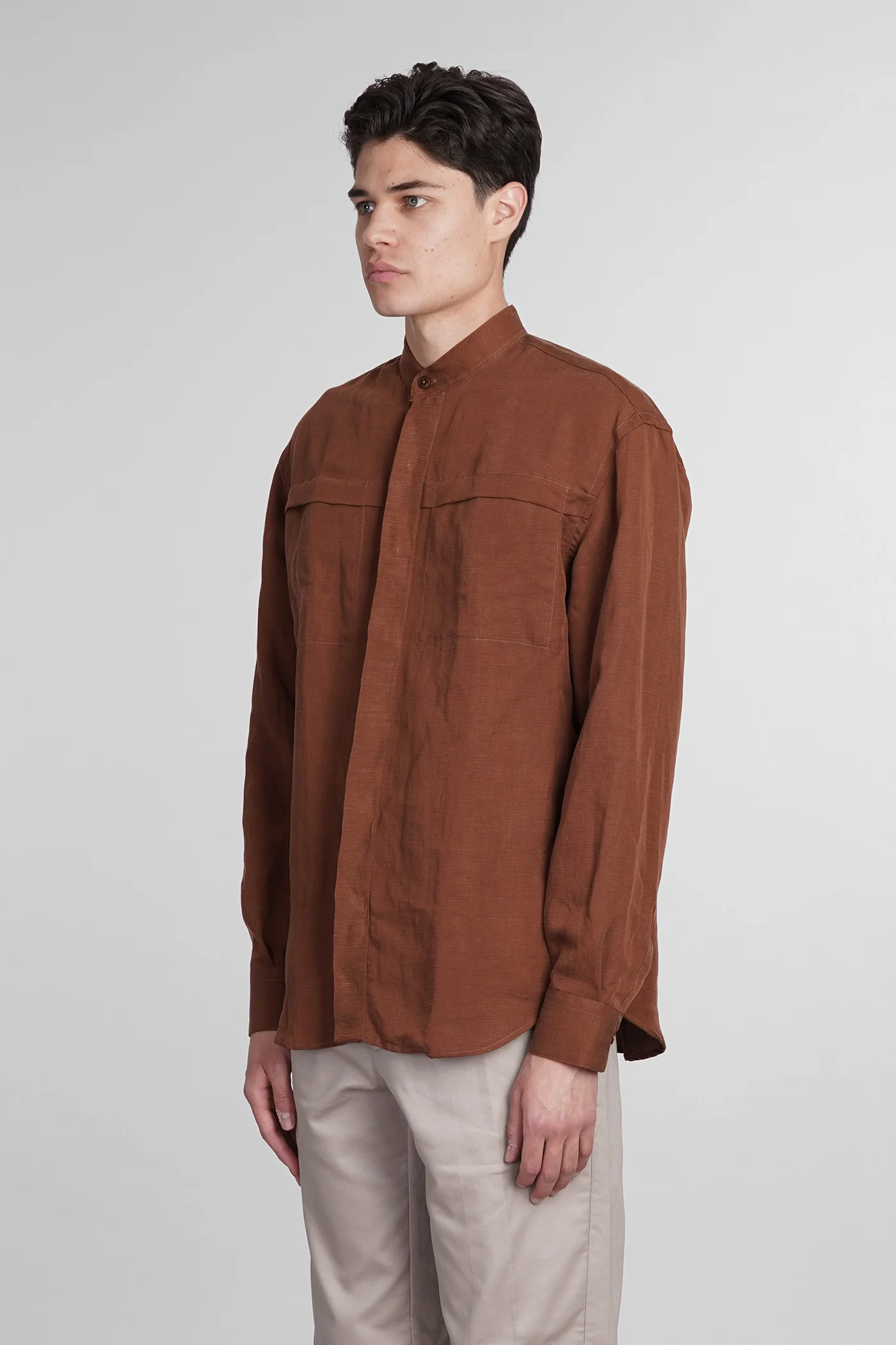 Mattia Shirt in brown wool and polyester - Image 4