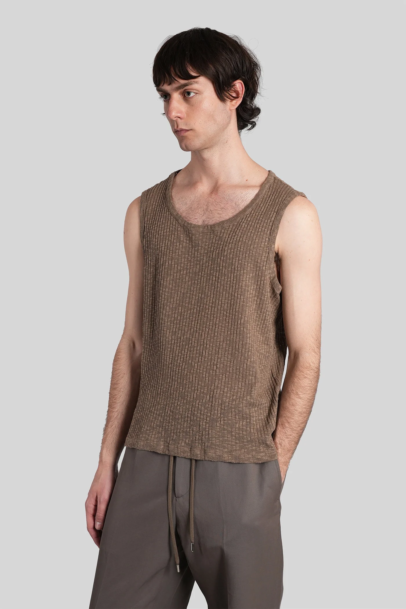 Toby tank Top in taupe cotton - Image 4