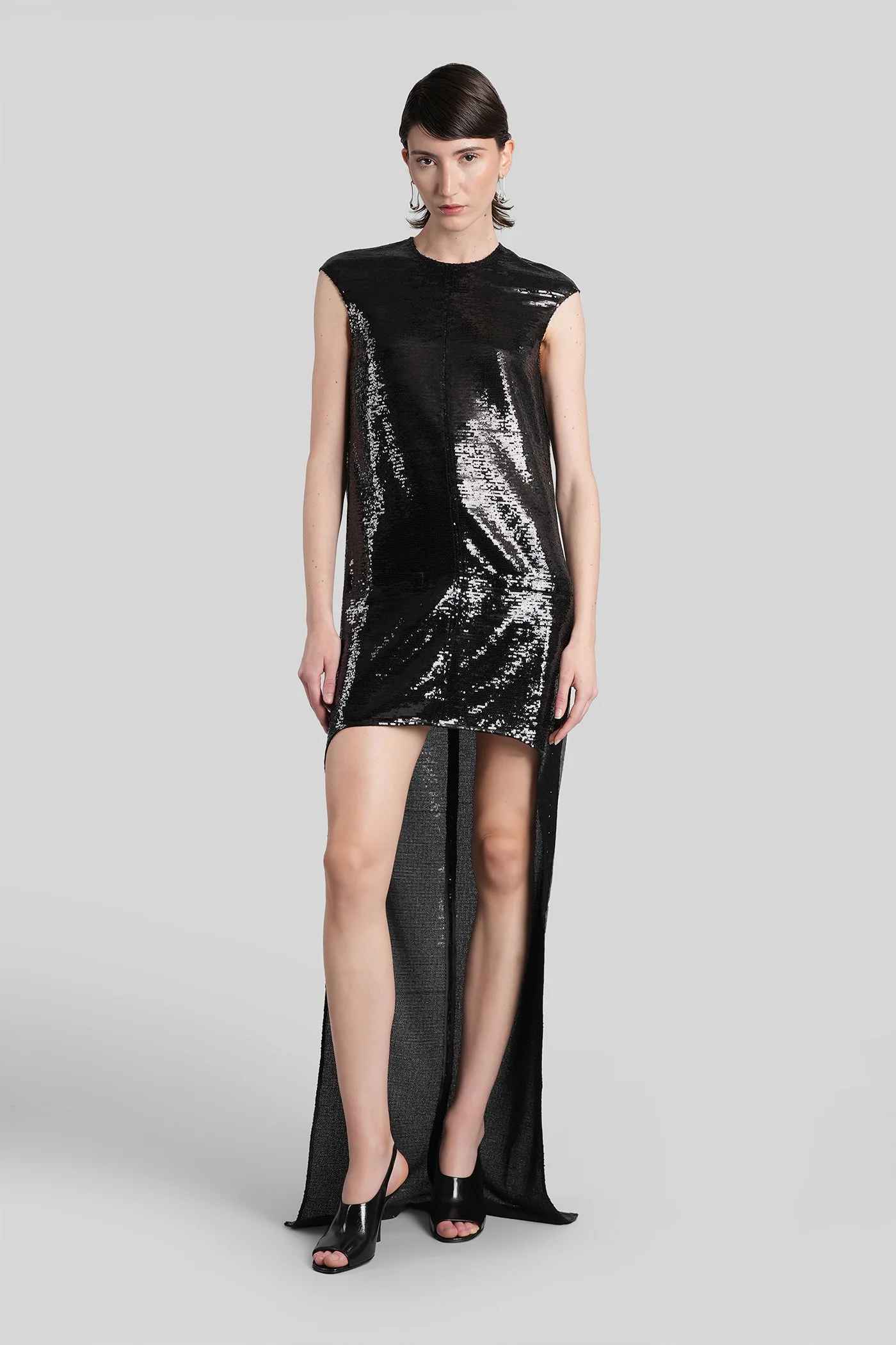 Long dress in black polyester