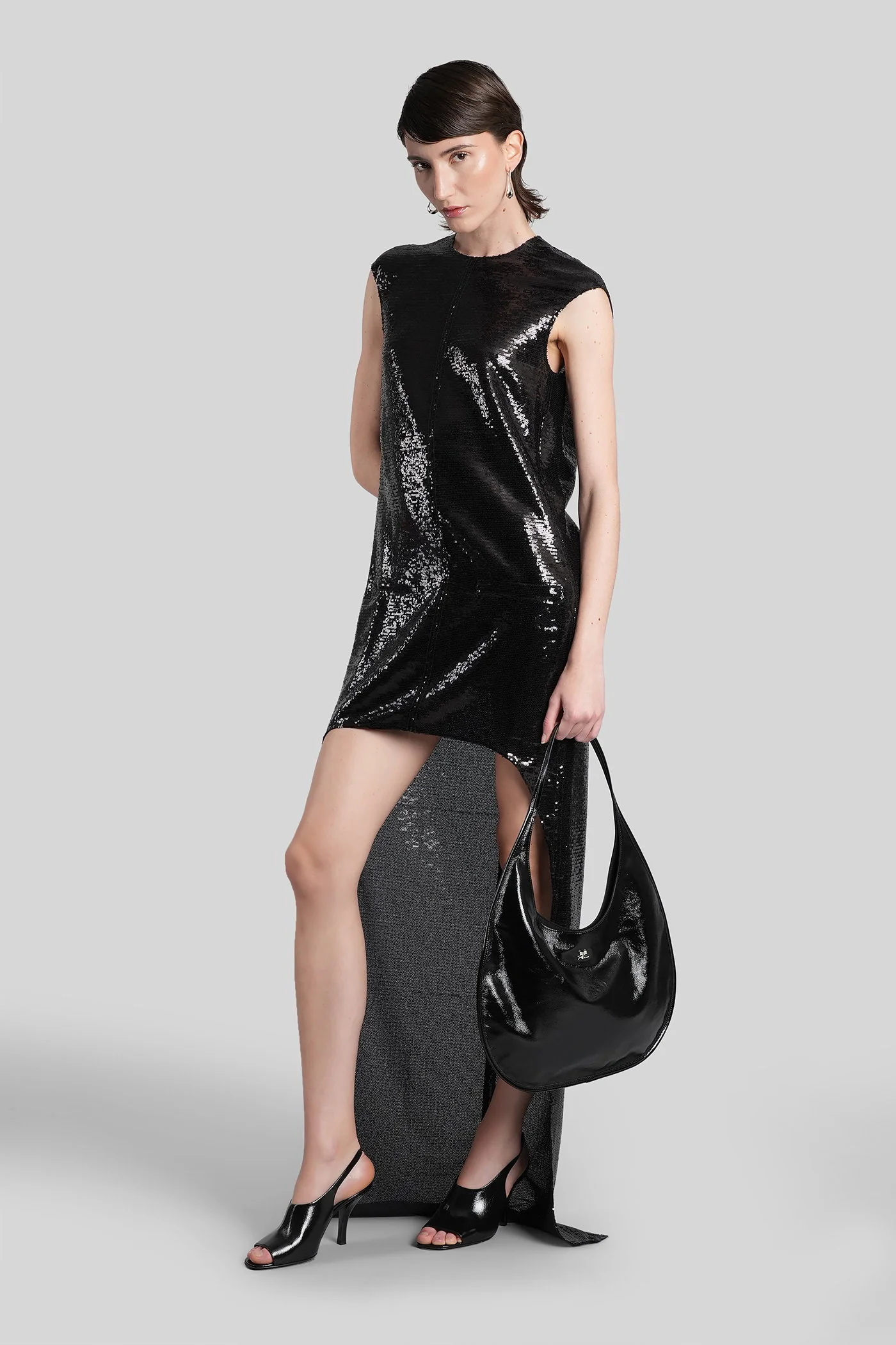 Long dress in black polyester - Image 2