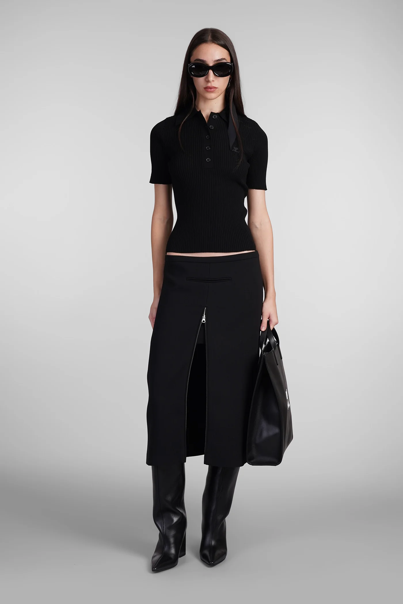 Polo in black viscose - Image 2