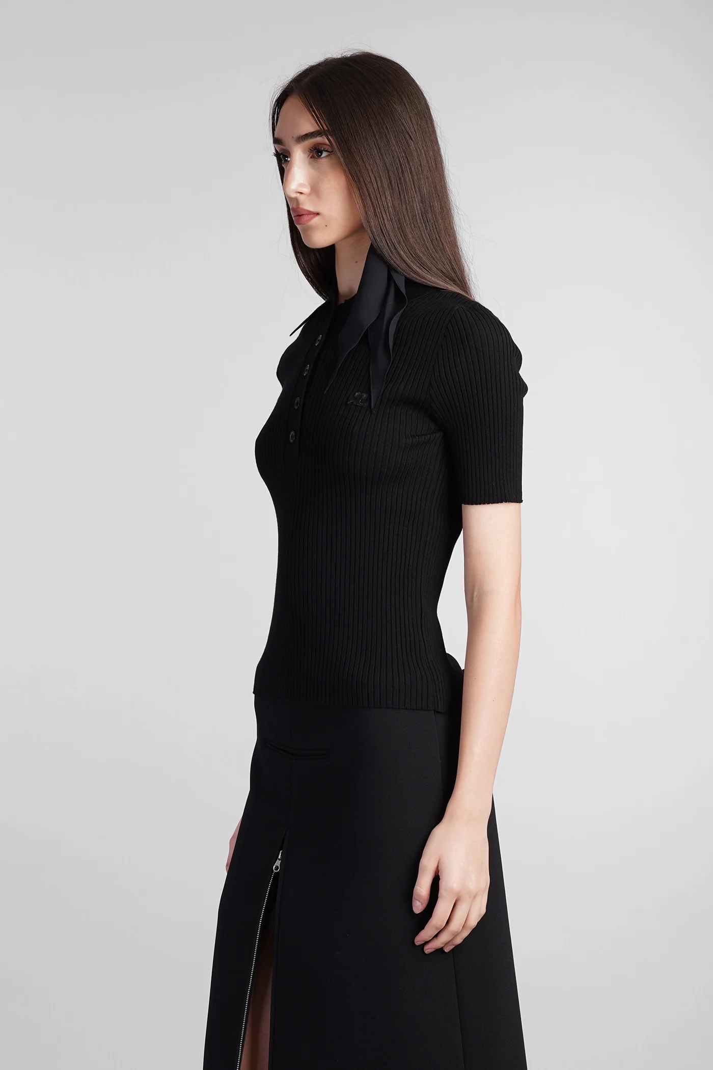 Polo in black viscose - Image 4