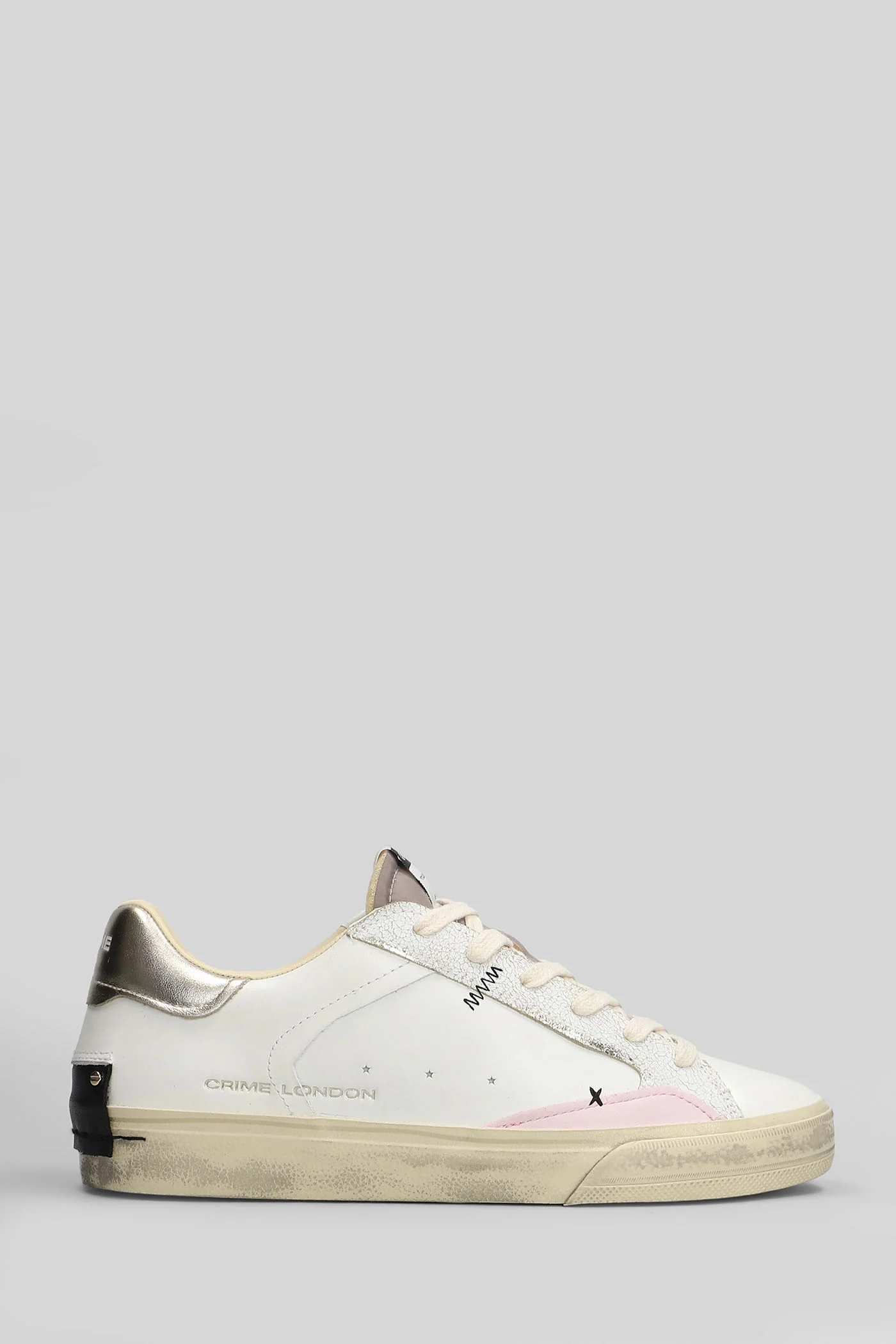 Distressed Sneakers in white leather