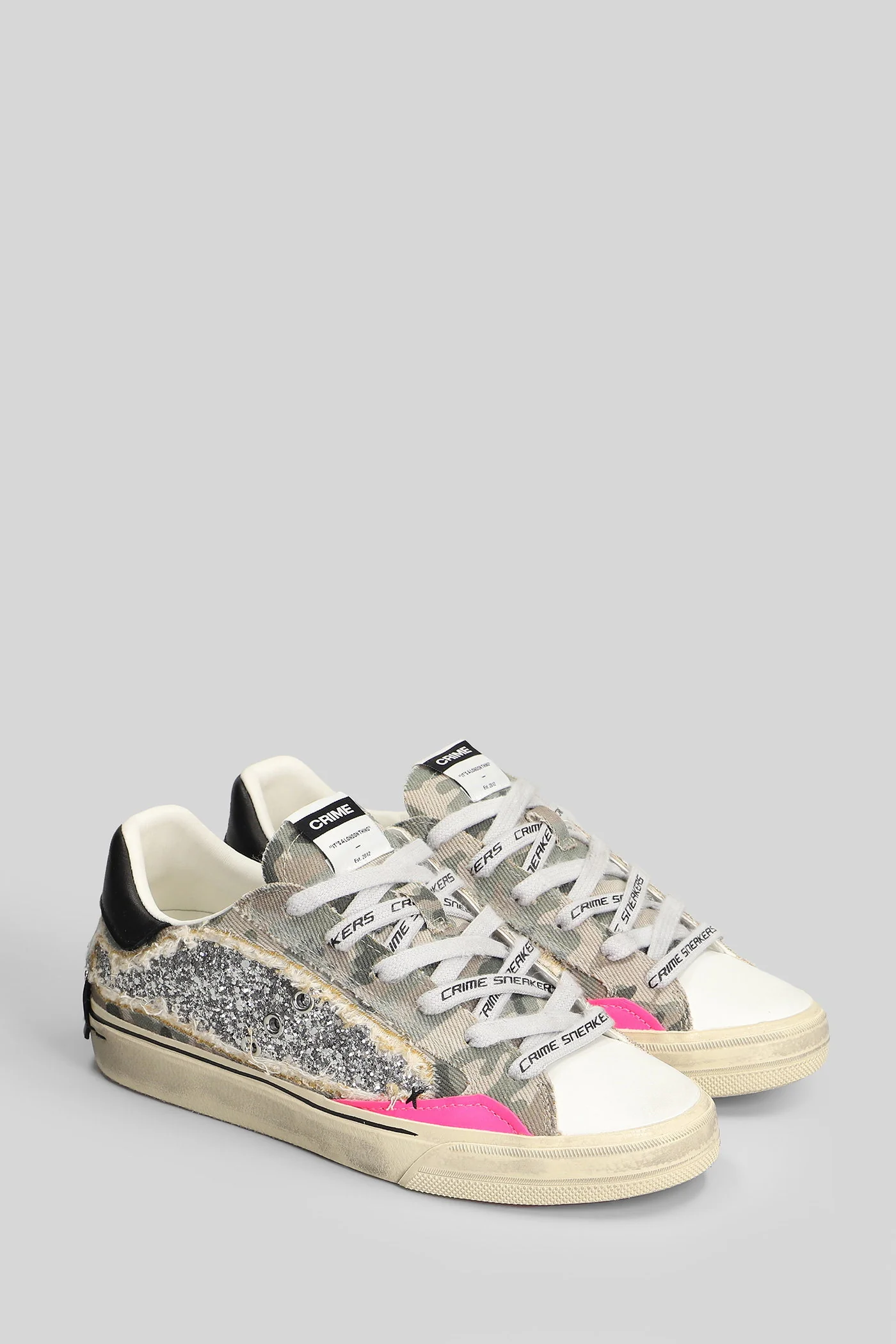 Distressed Sneakers in white leather and fabric - Image 2