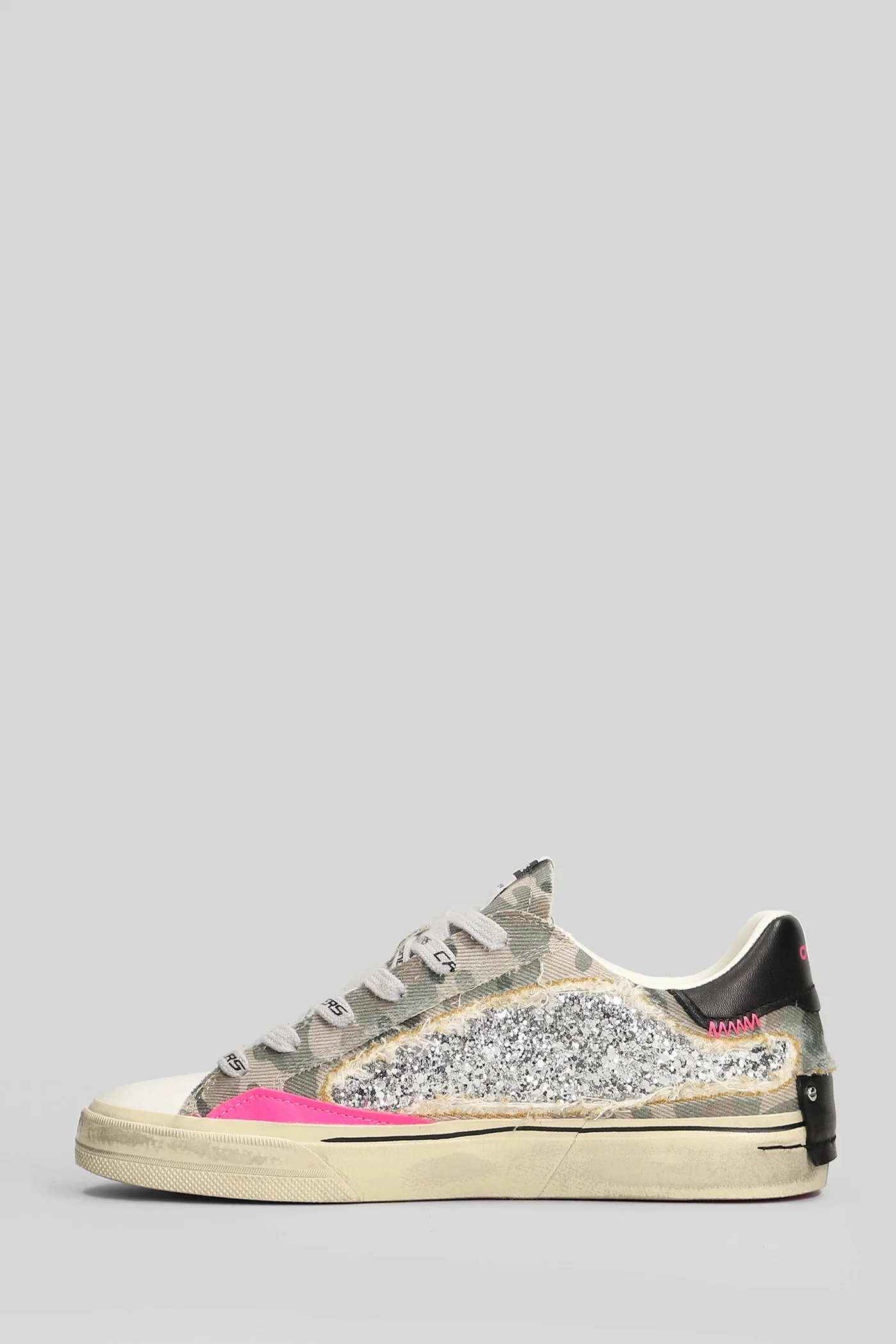 Distressed Sneakers in white leather and fabric - Image 3