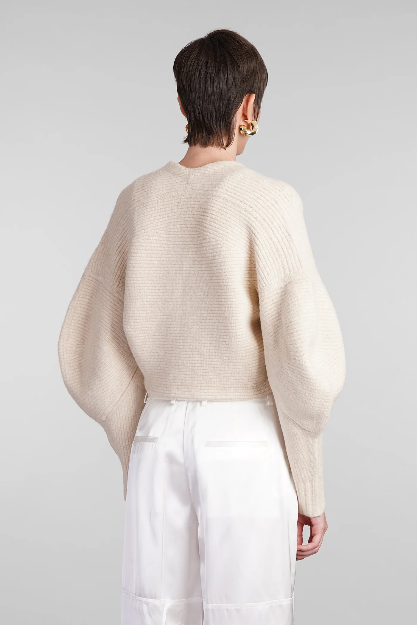 Devin Cardigan in beige wool - Image 3