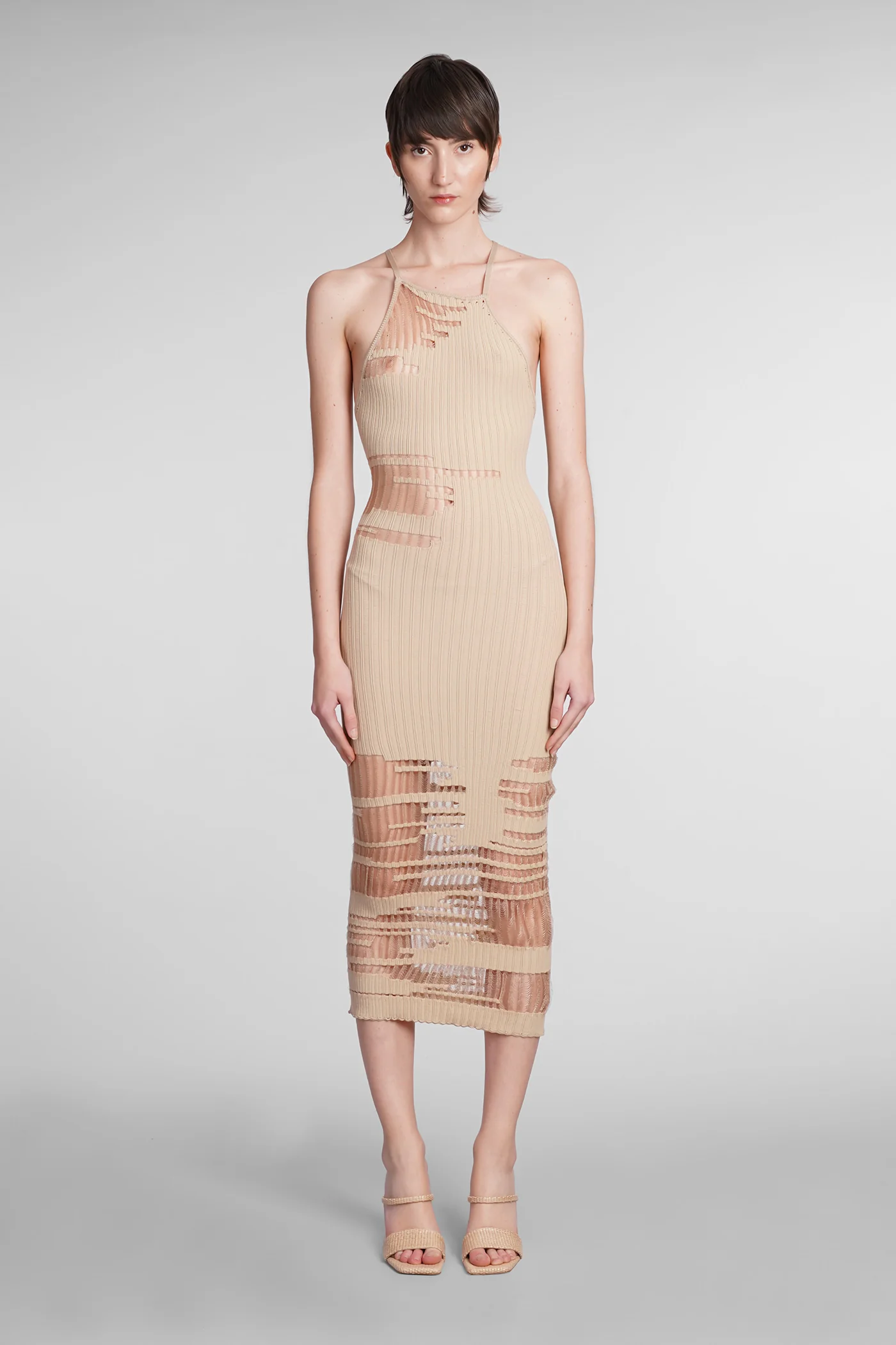 Nodin Dress woman in beige nylon