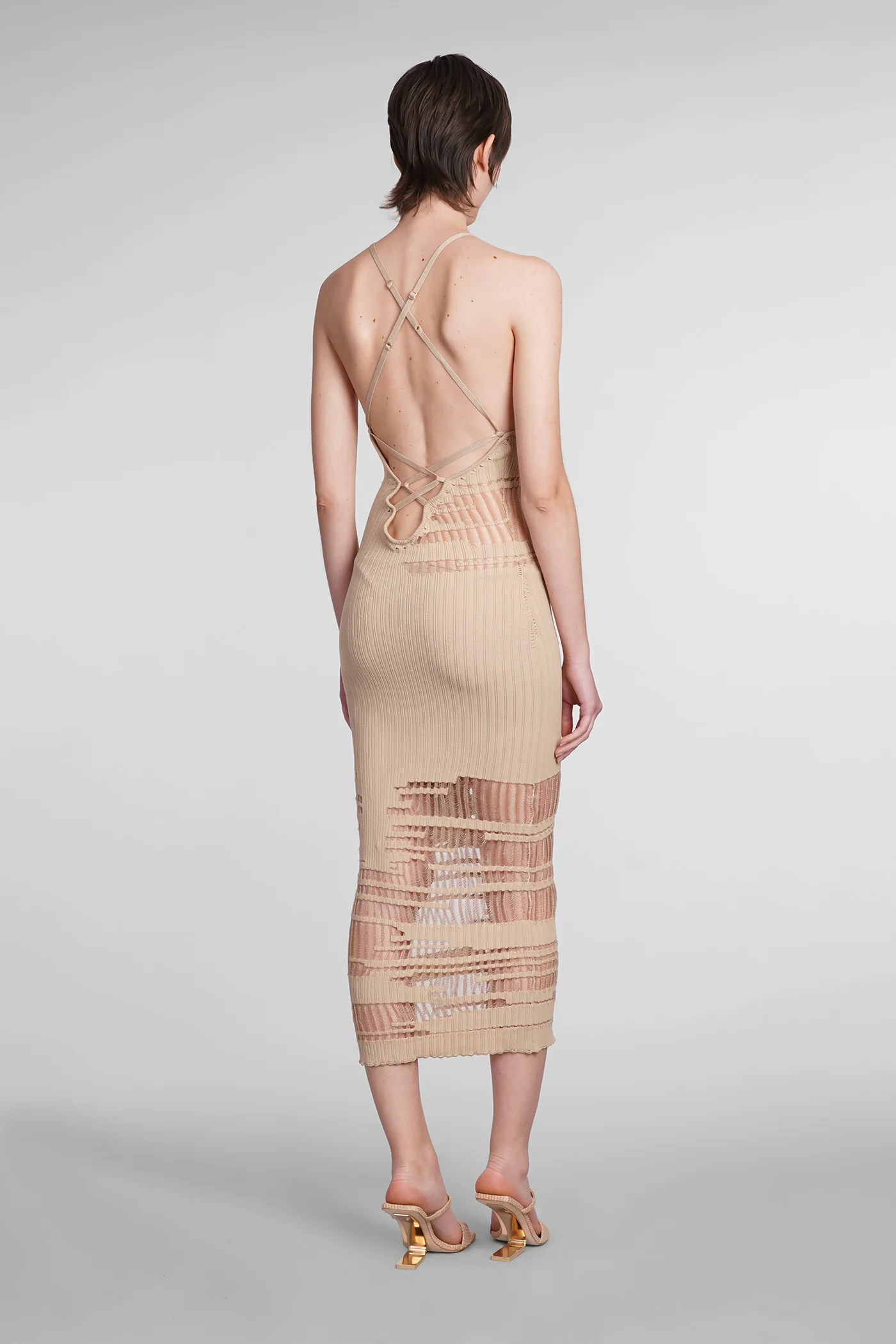 Nodin Dress woman in beige nylon - Image 3