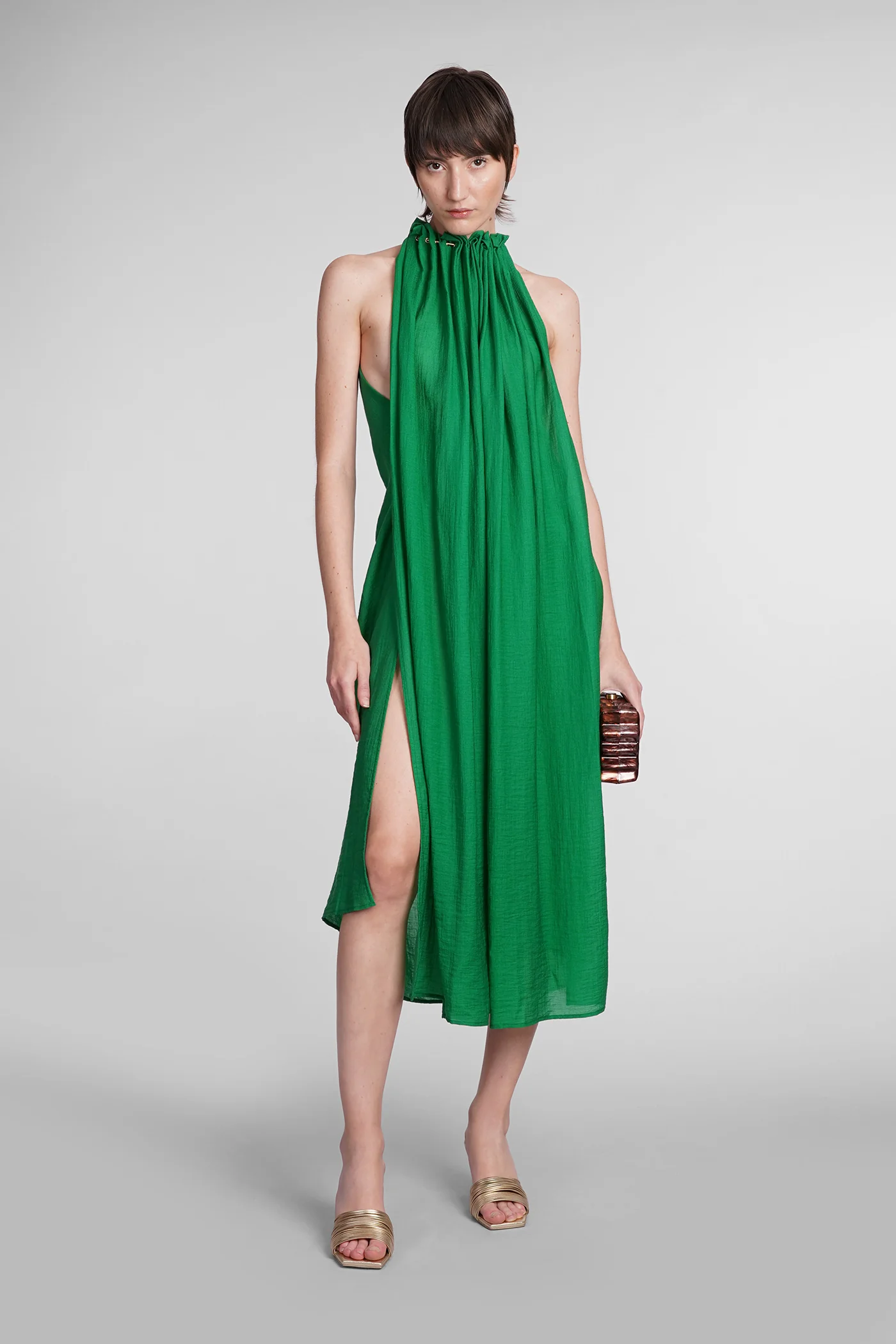 Ree Dress woman in green wool and polyester - Image 2