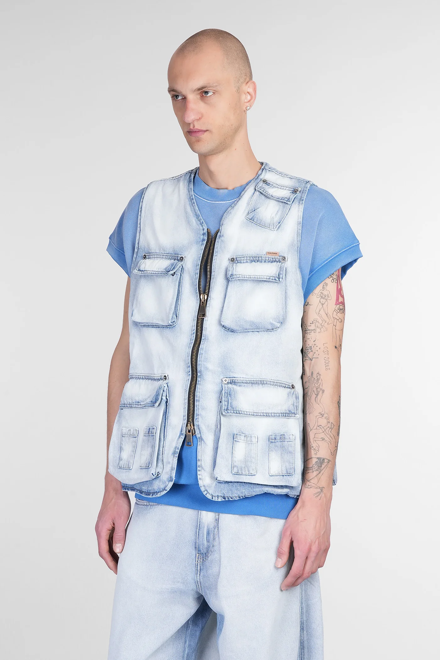 Vest in blue cotton - Image 4