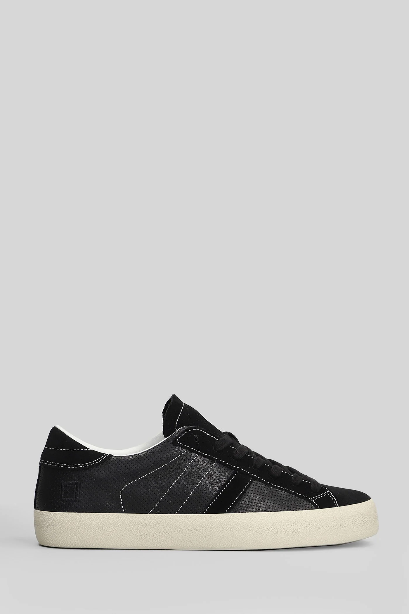 Hill Low Perforated Sneakers in black suede and leather