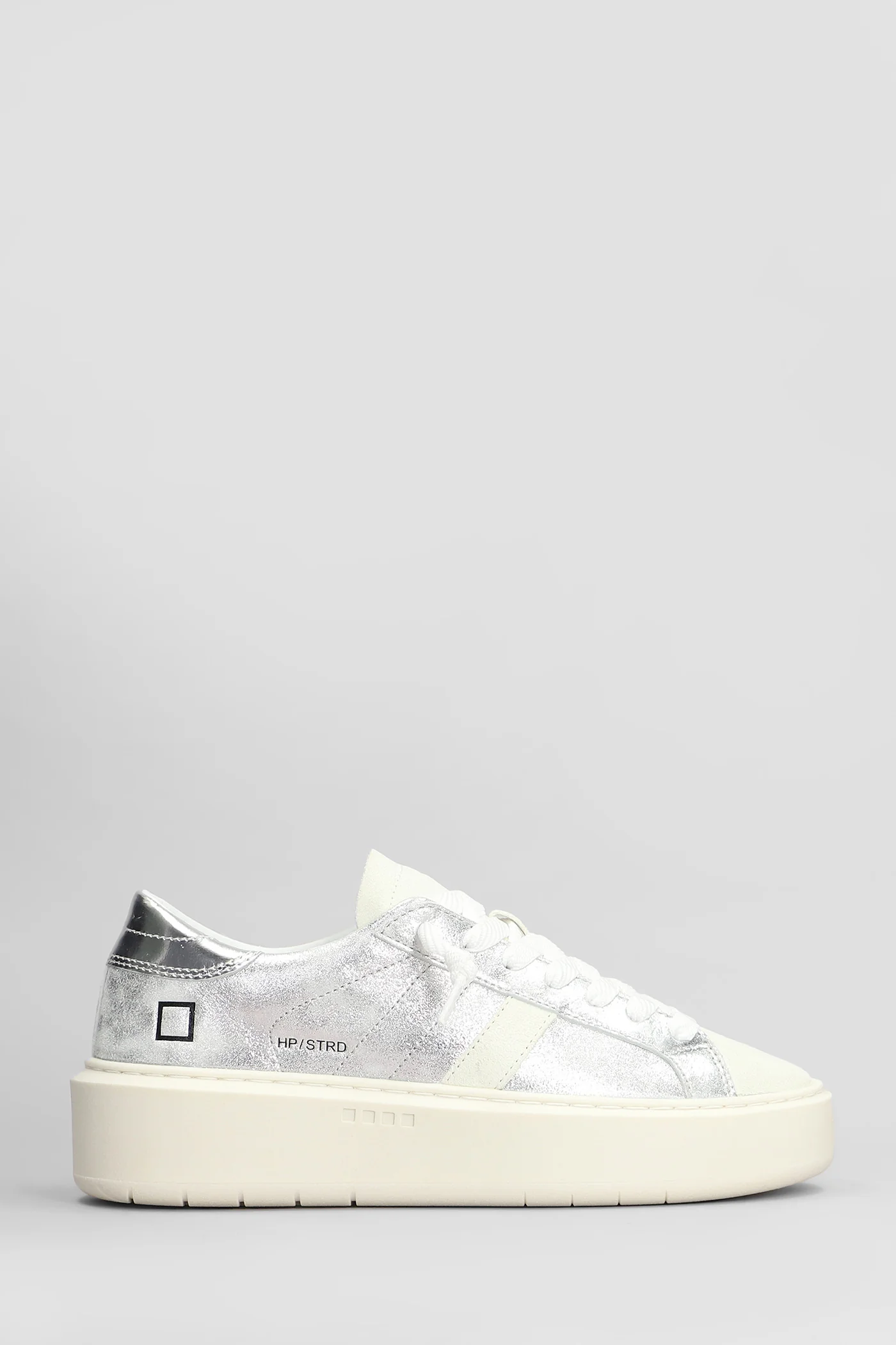 Hill Low Platform Sneakers in silver suede and leather