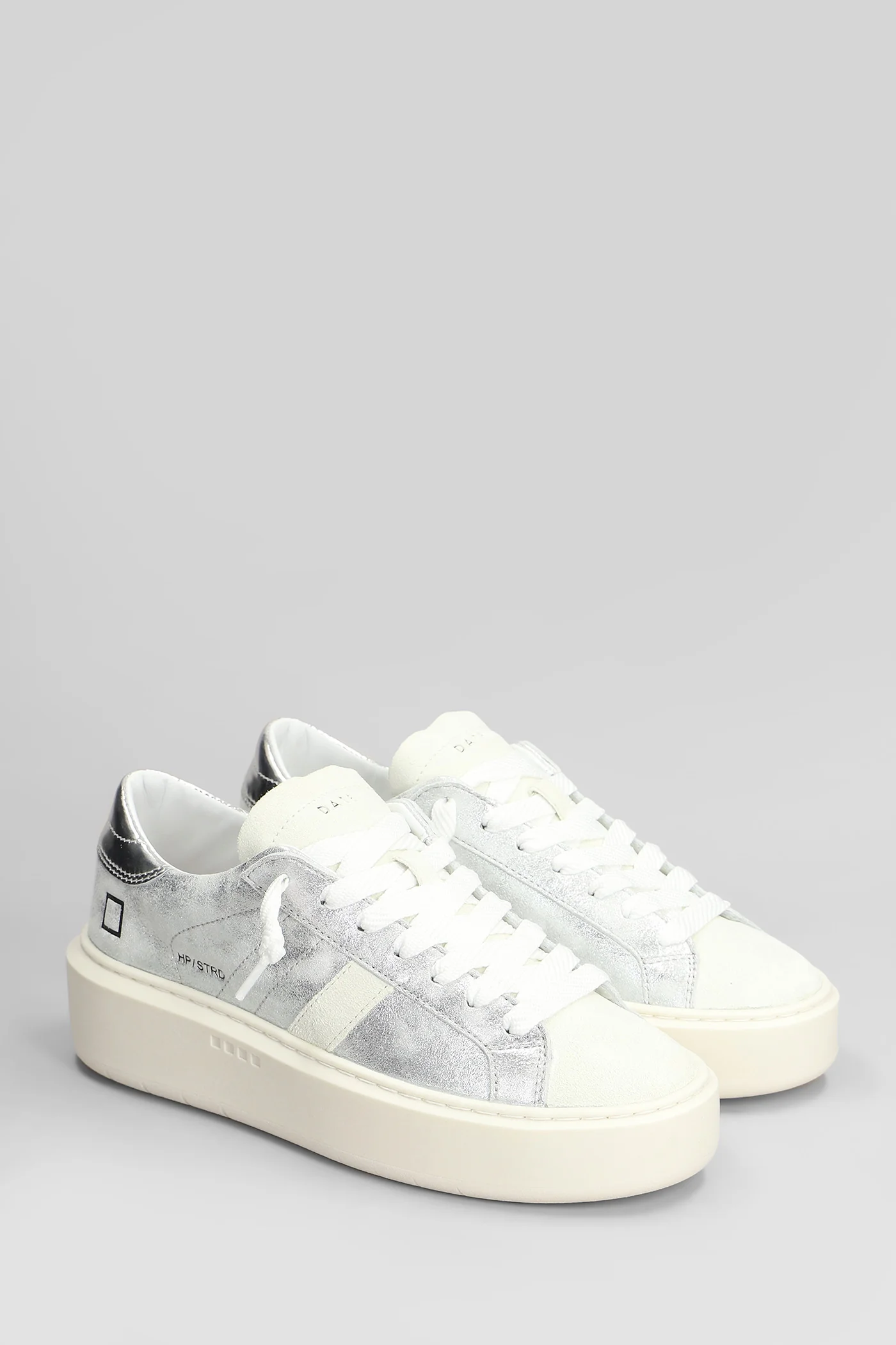 Hill Low Platform Sneakers in silver suede and leather - Image 2