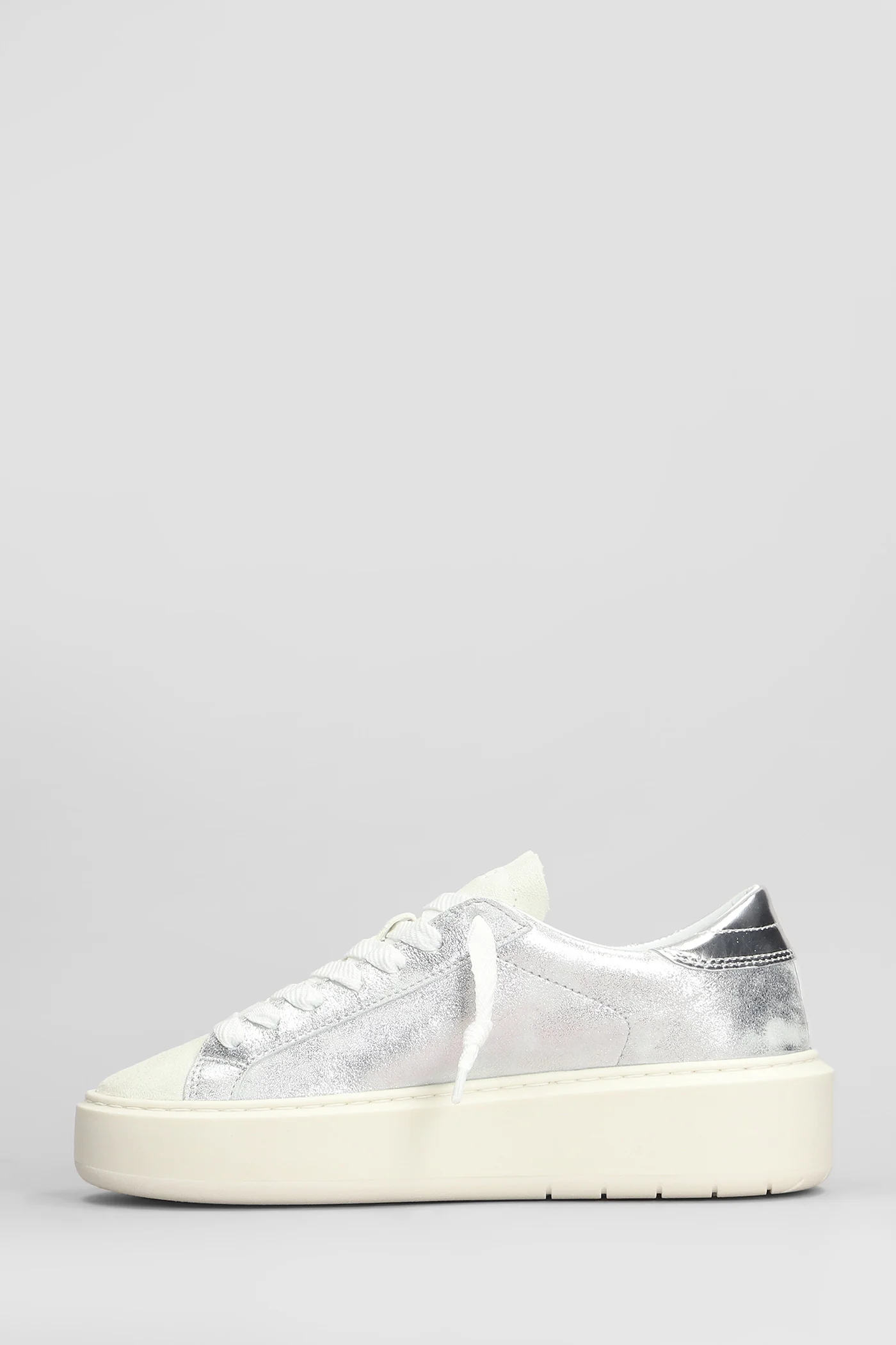 Hill Low Platform Sneakers in silver suede and leather - Image 3