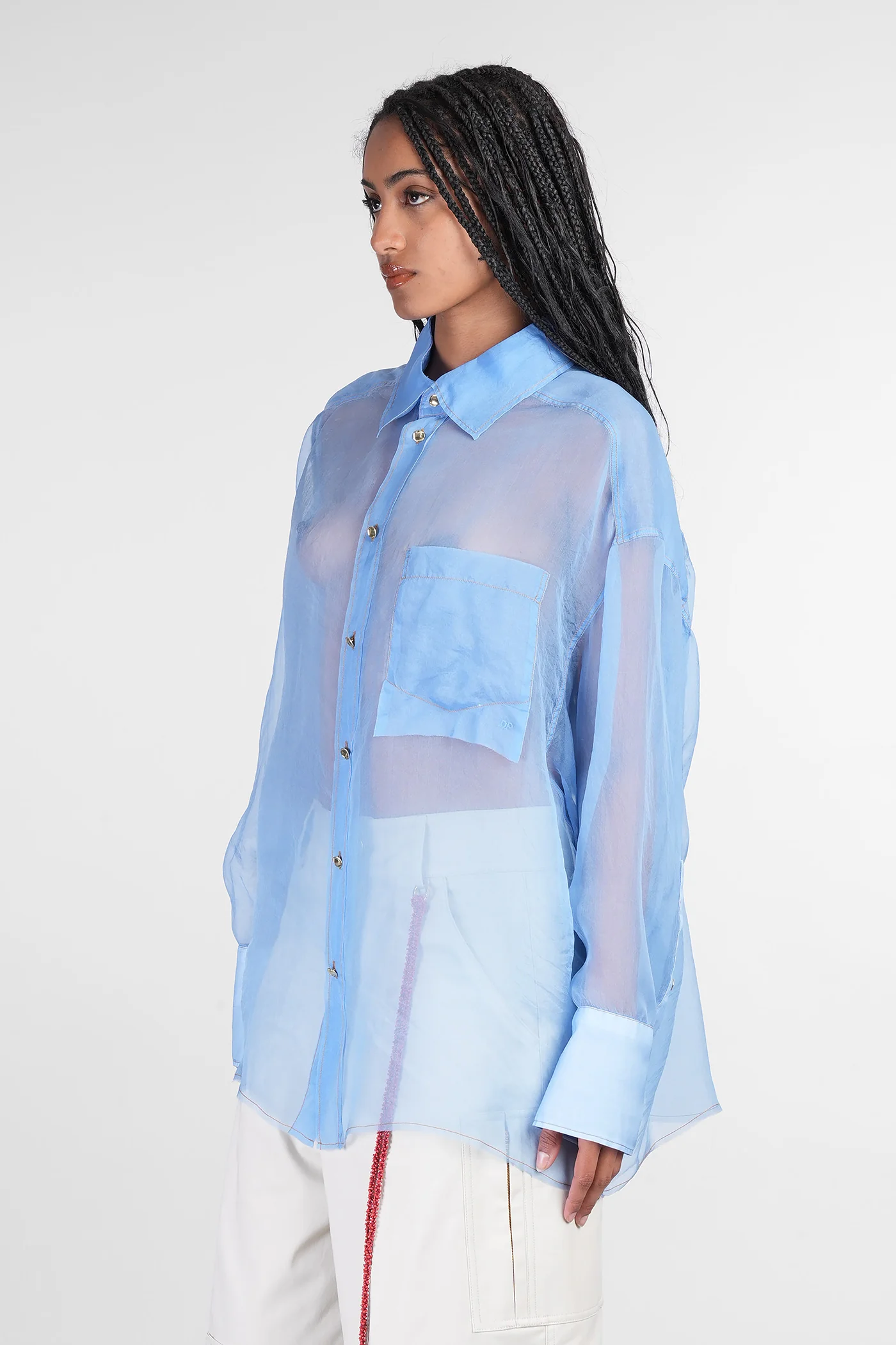 Nathalie Shirt in cyan silk - Image 4