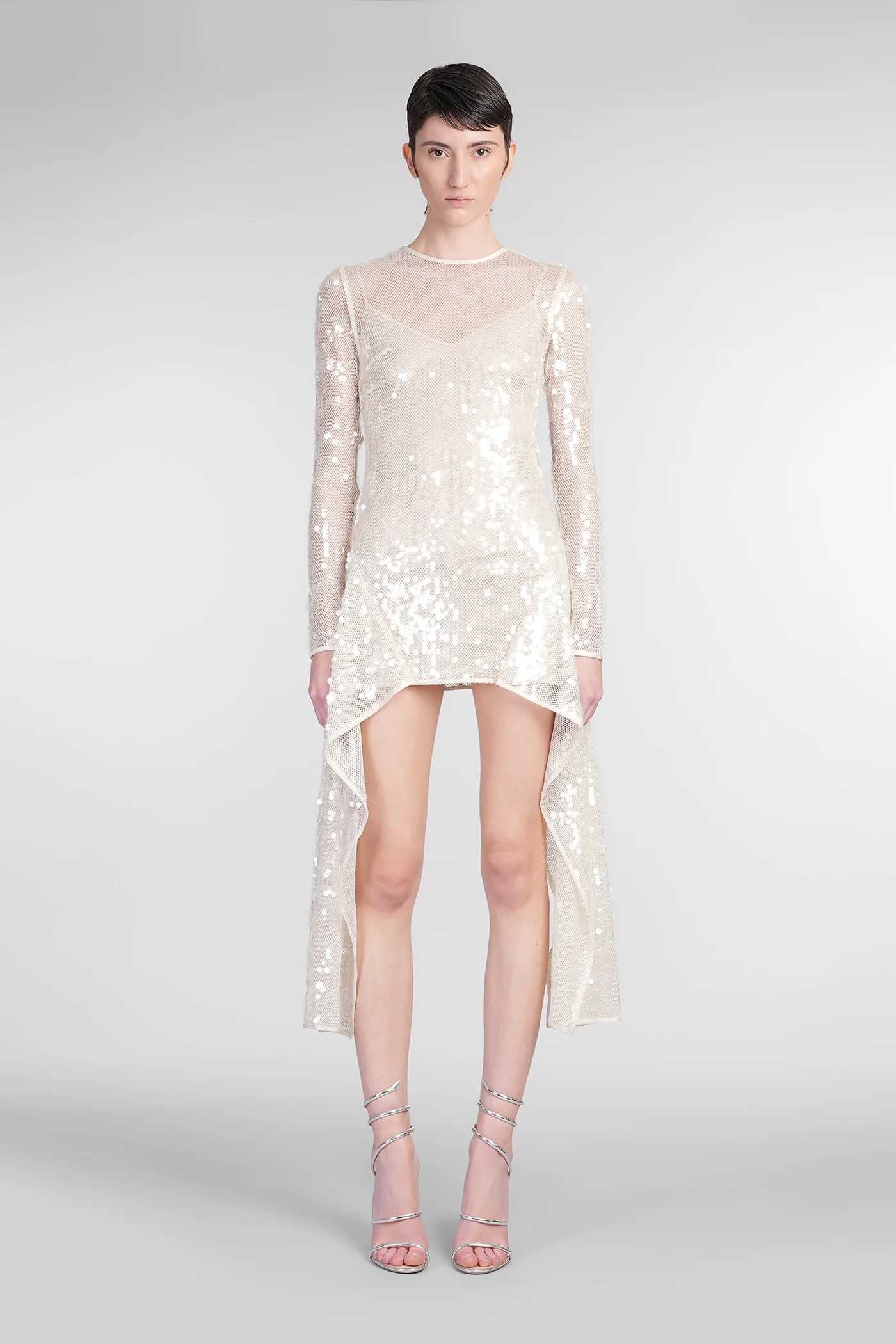 Dress woman in beige polyester