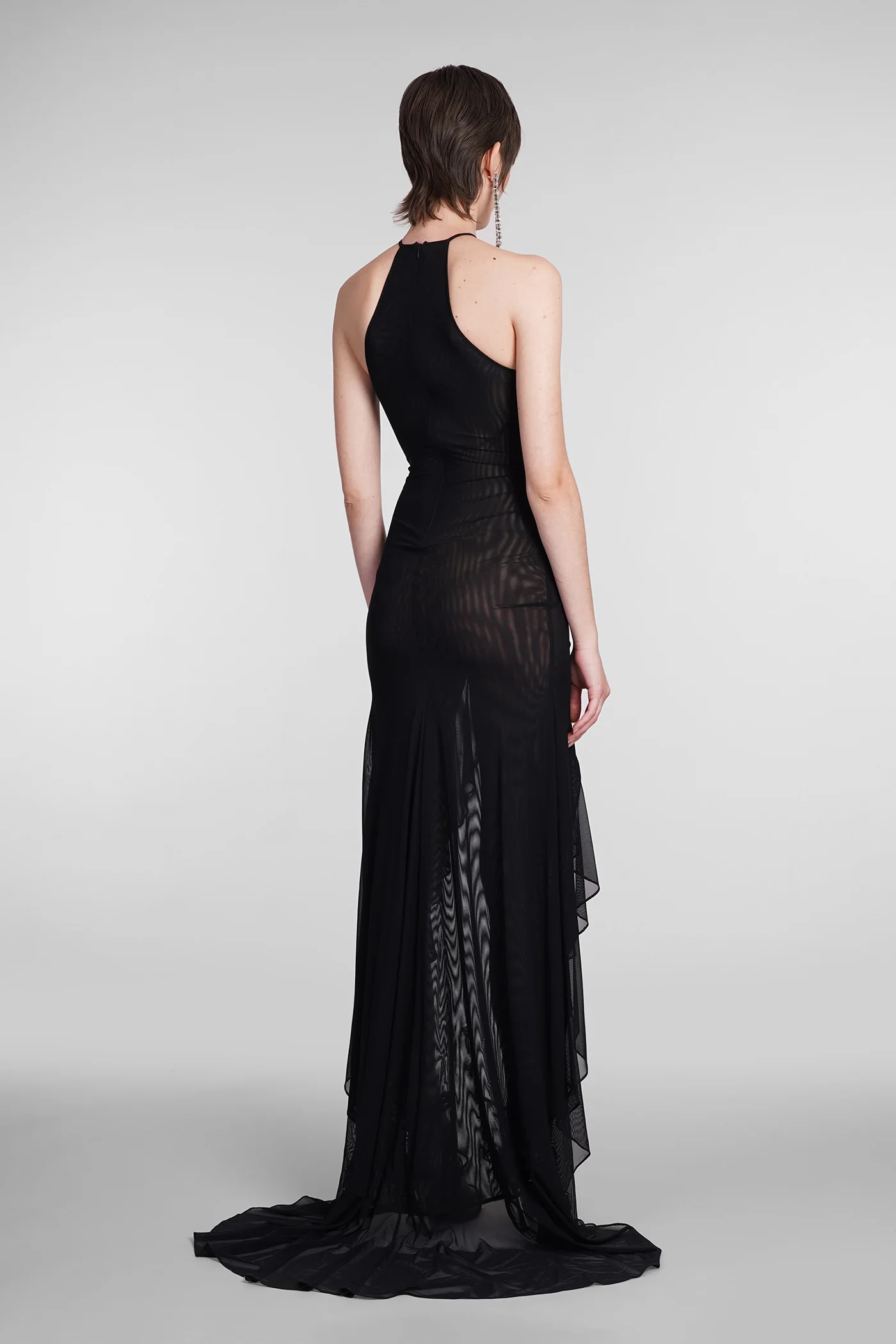 Dress woman in black polyamide - Image 3
