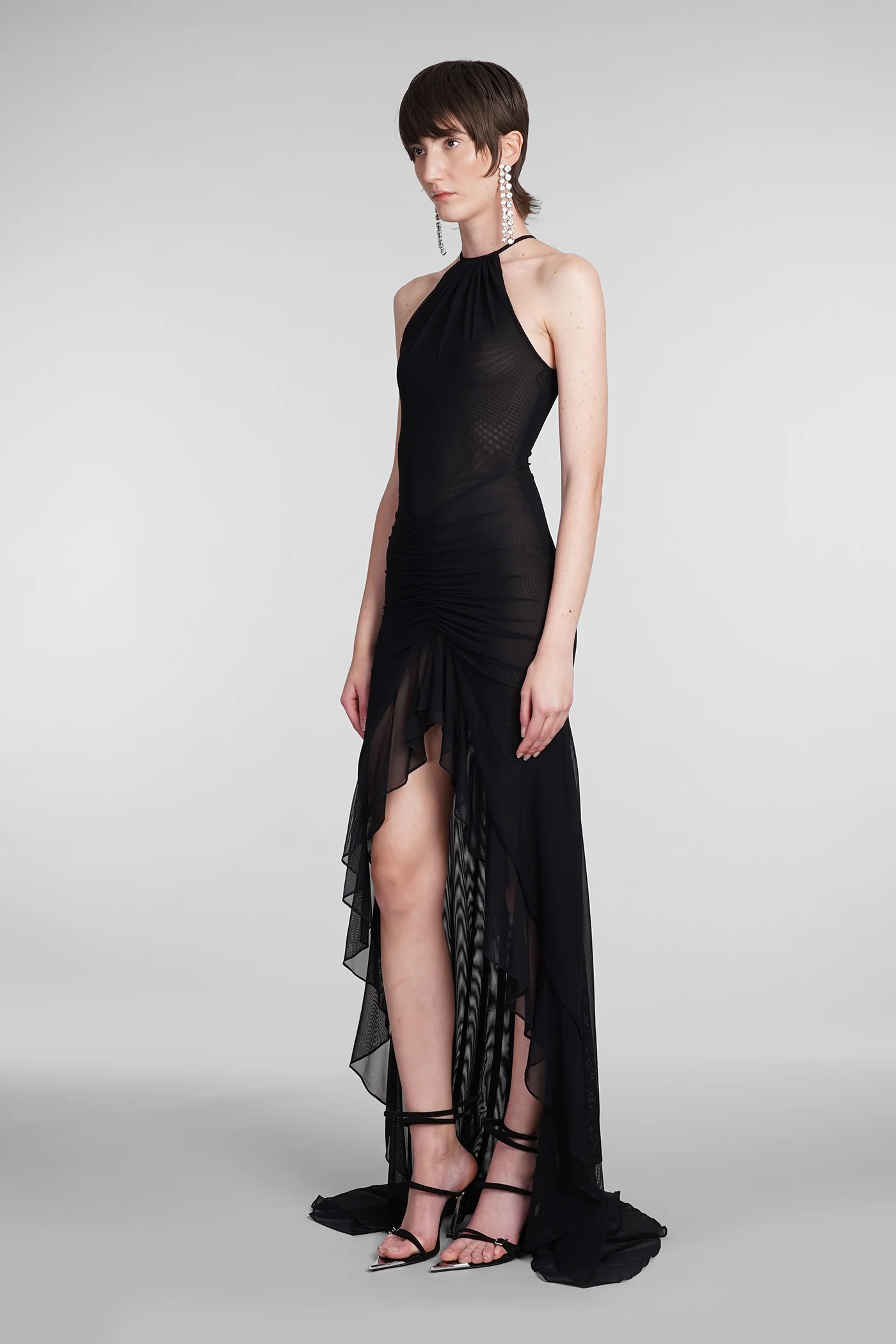 Dress woman in black polyamide - Image 4