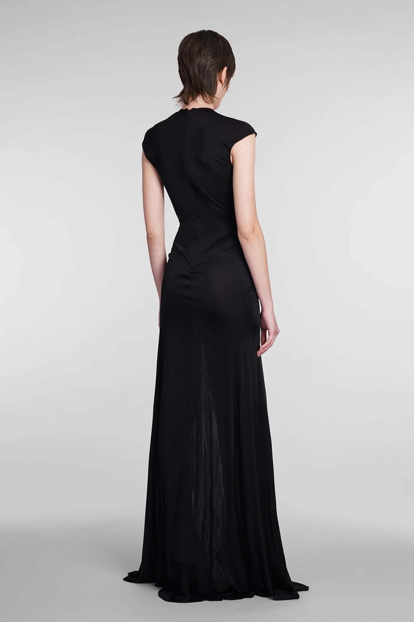 Dress woman in black viscose - Image 3