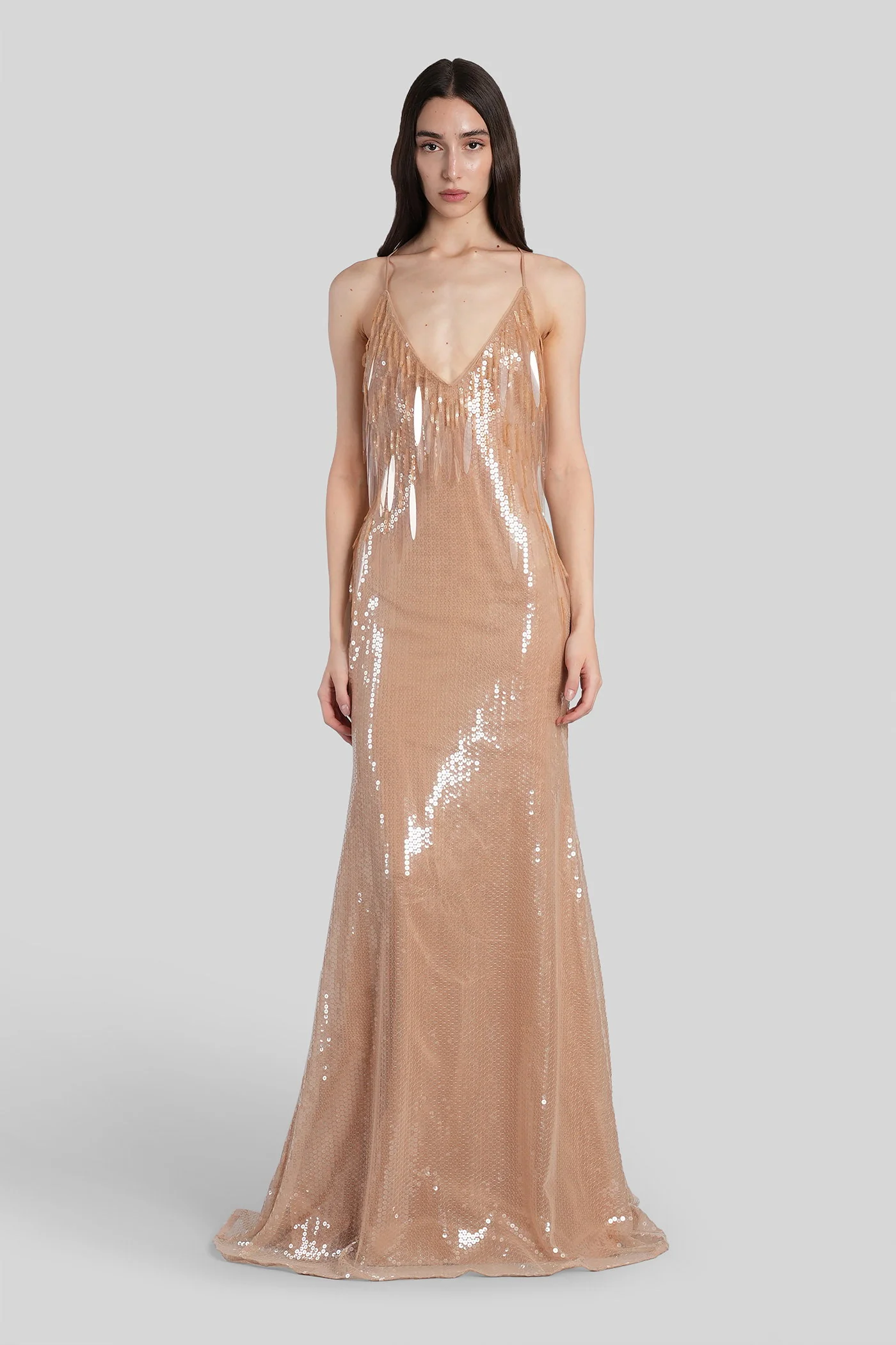 Long dress in beige polyester
