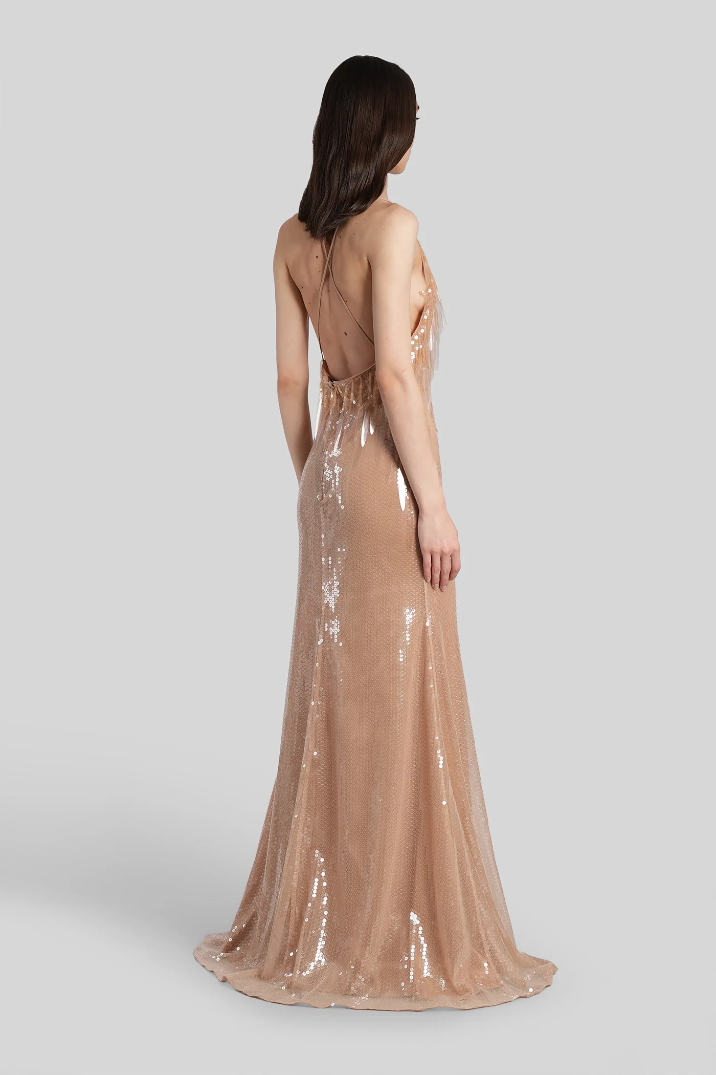 Long dress in beige polyester - Image 3