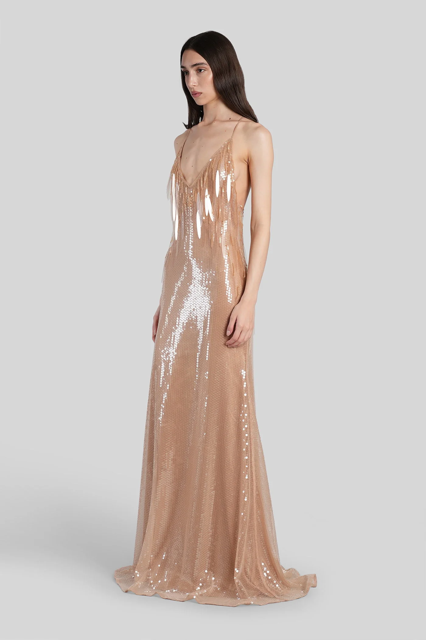 Long dress in beige polyester - Image 4