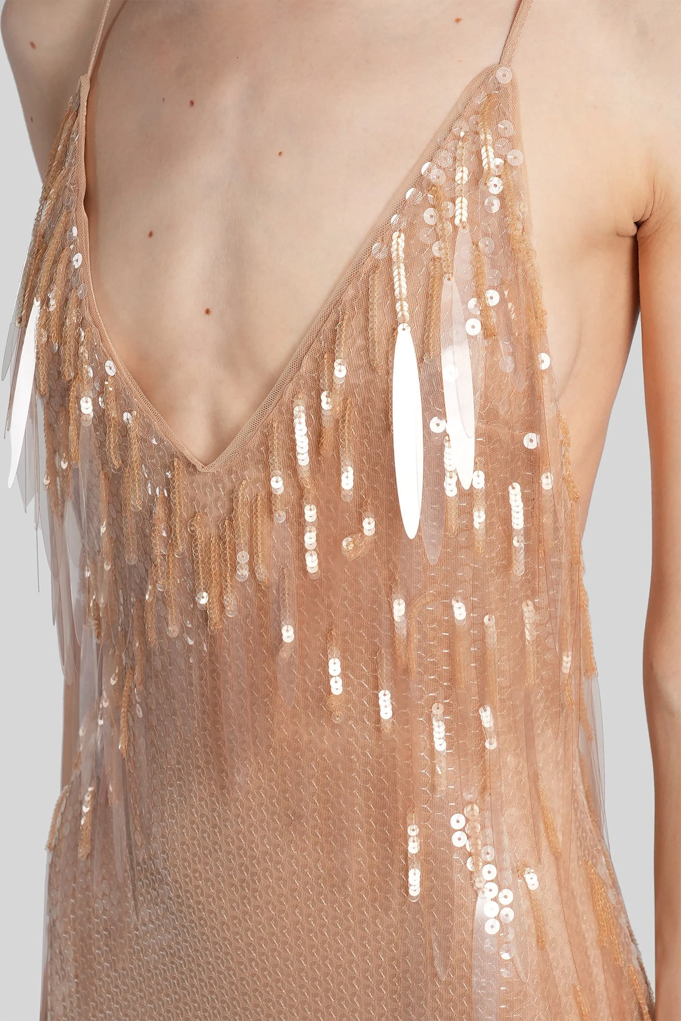 Long dress in beige polyester - Image 5