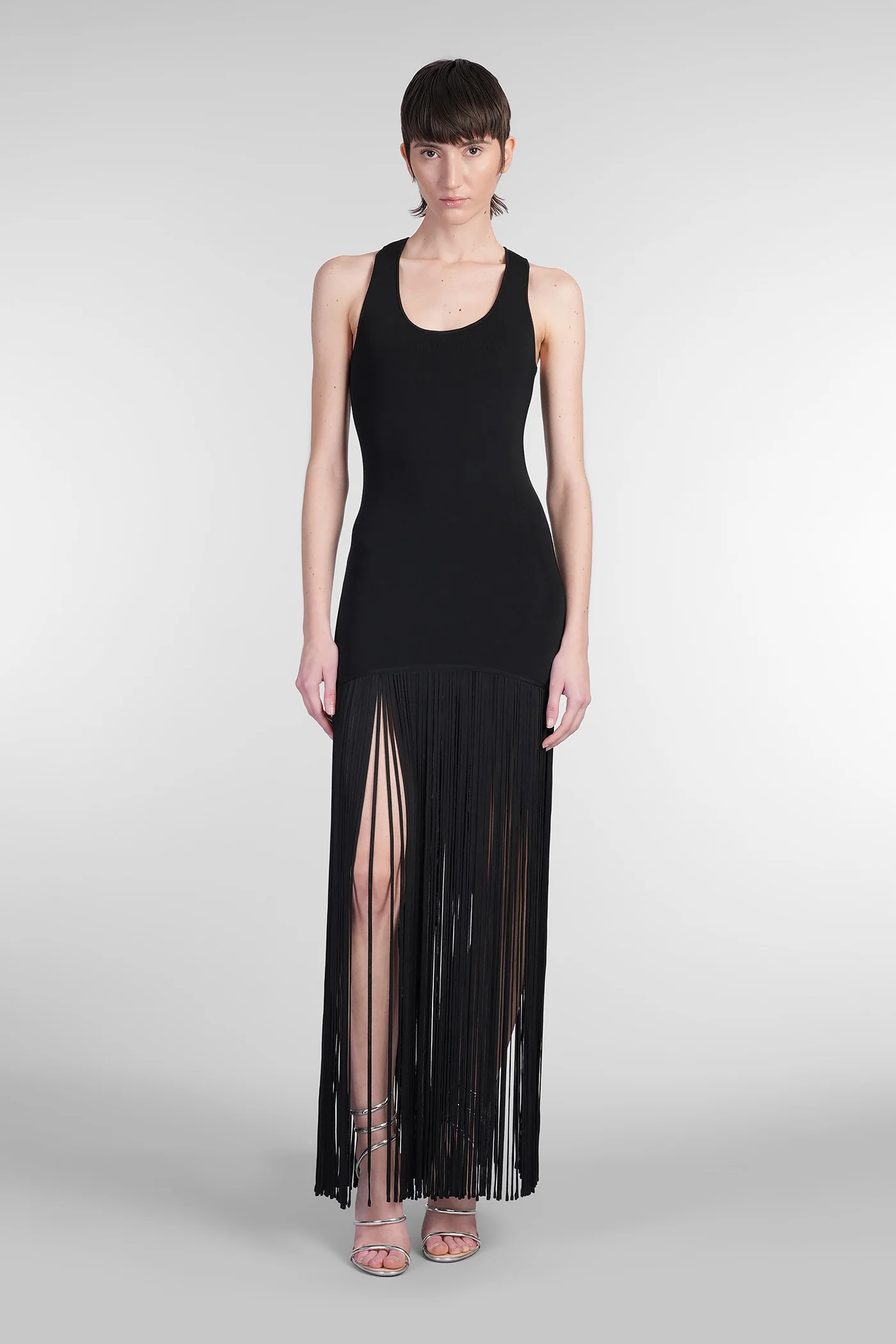 Long dress in black Rayon